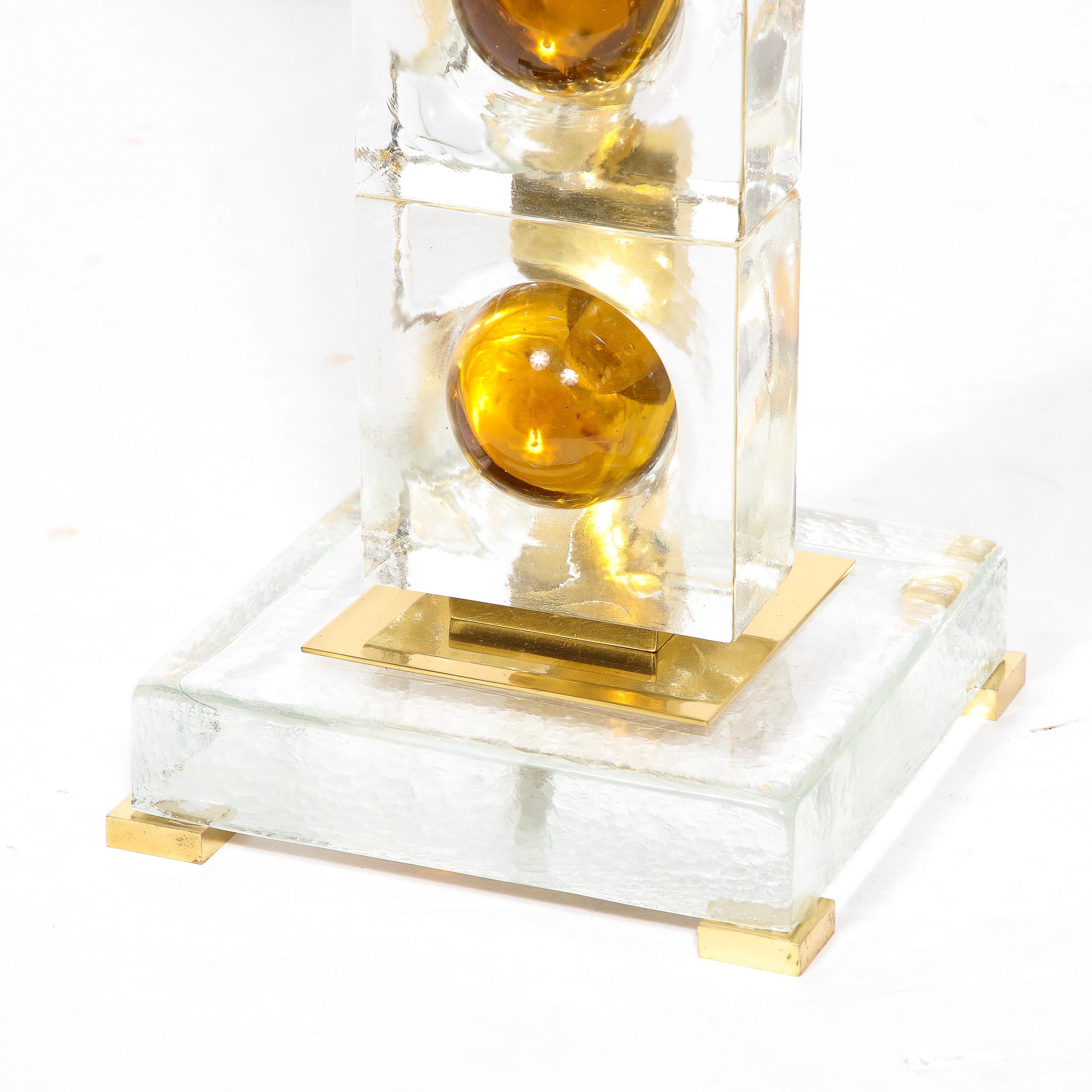 Pair of Modernist Stacked Sphere Table Lamps in Amber & Translucent Murano Glass 3