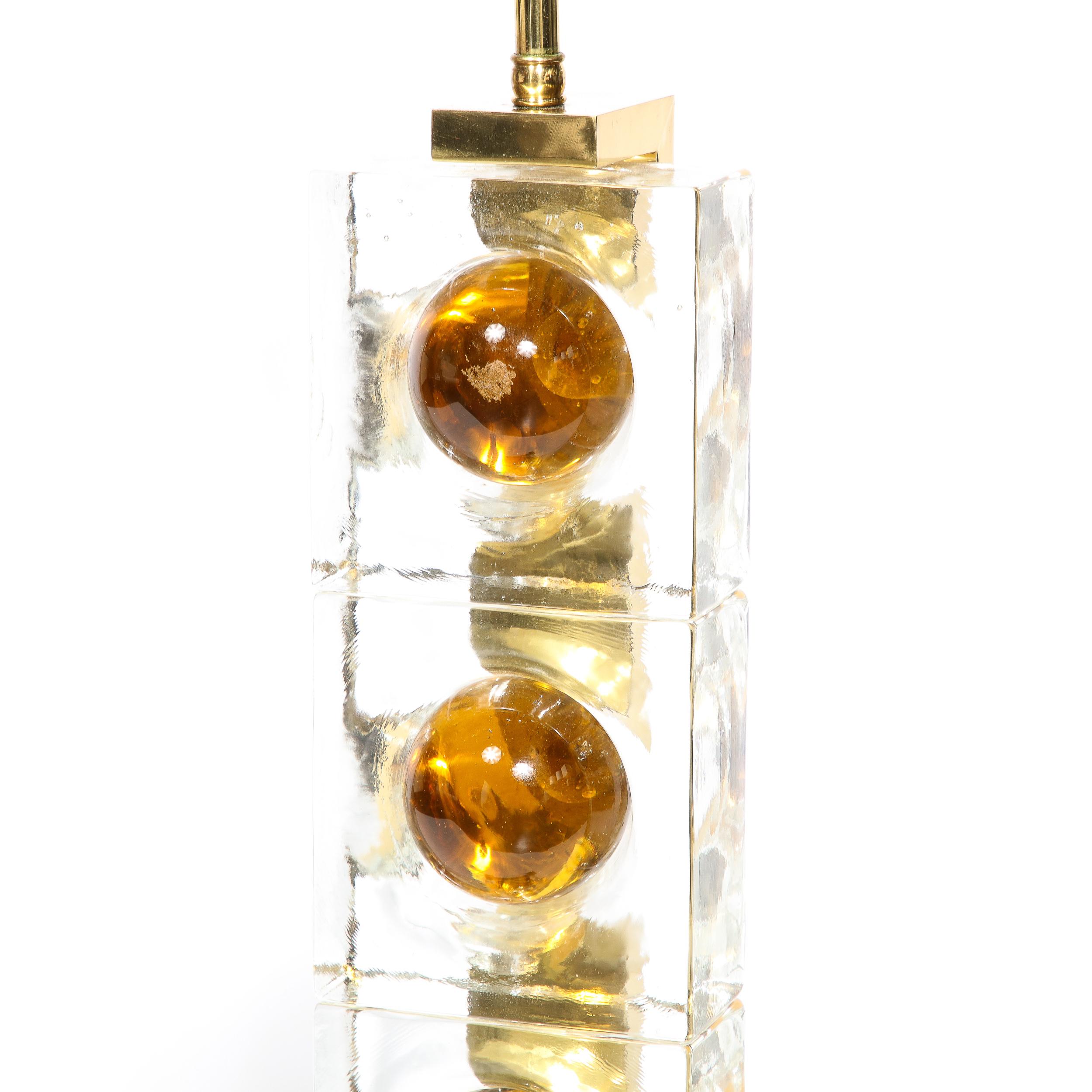 Pair of Modernist Stacked Sphere Table Lamps in Amber & Translucent Murano Glass 4