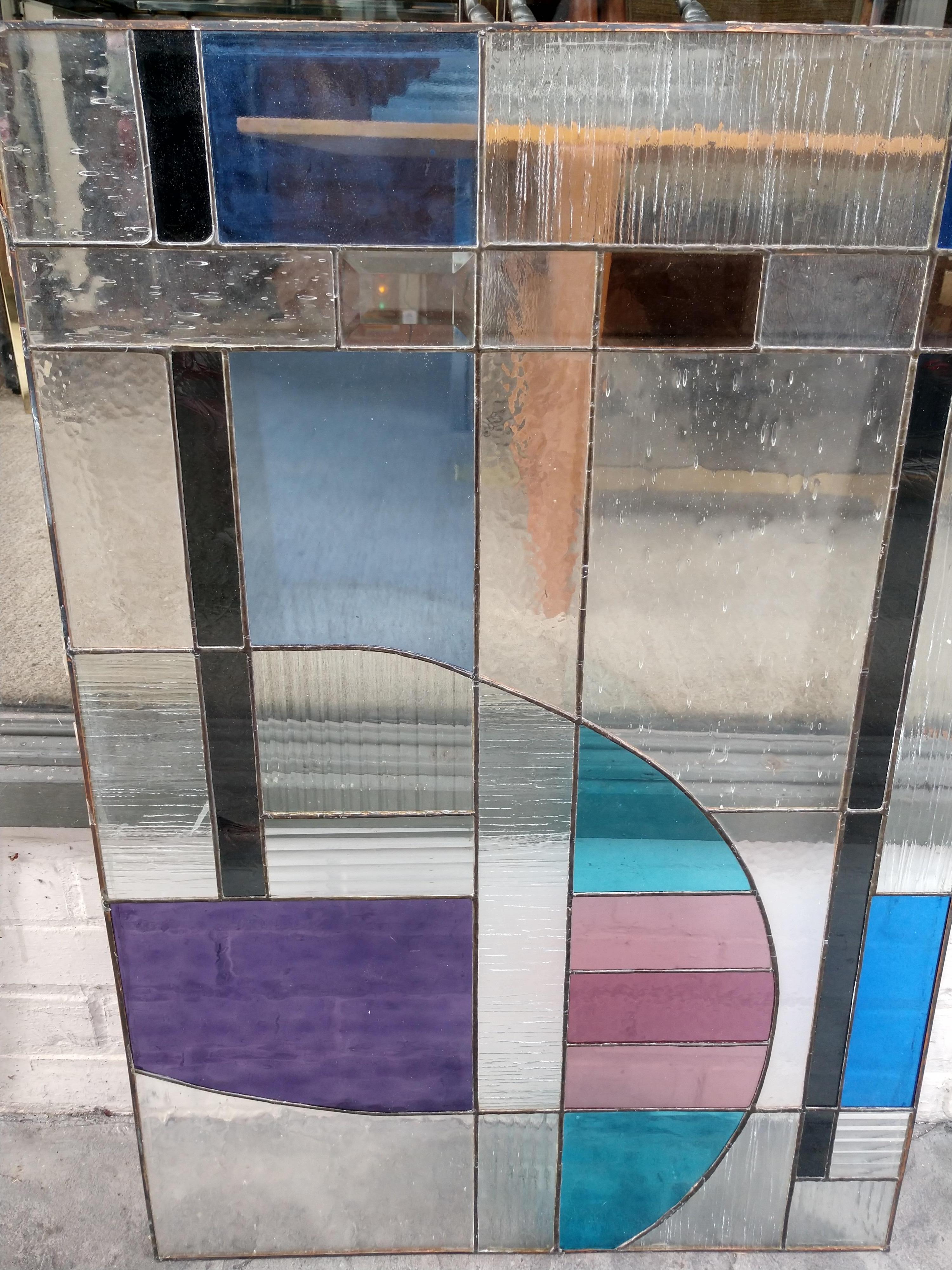 Late 20th Century Pair of Modernist Stained Glass Windows