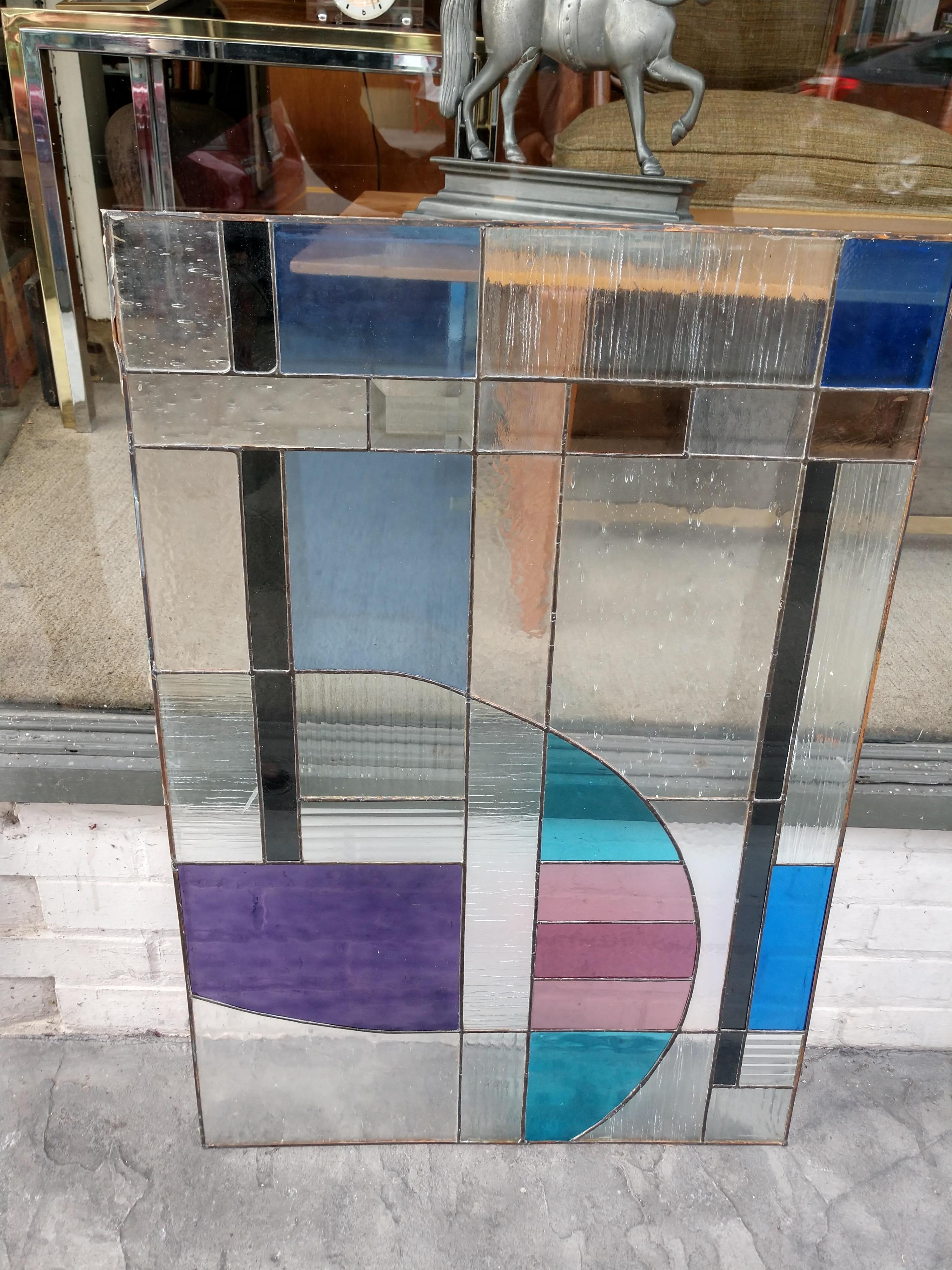 Art Glass Pair of Modernist Stained Glass Windows