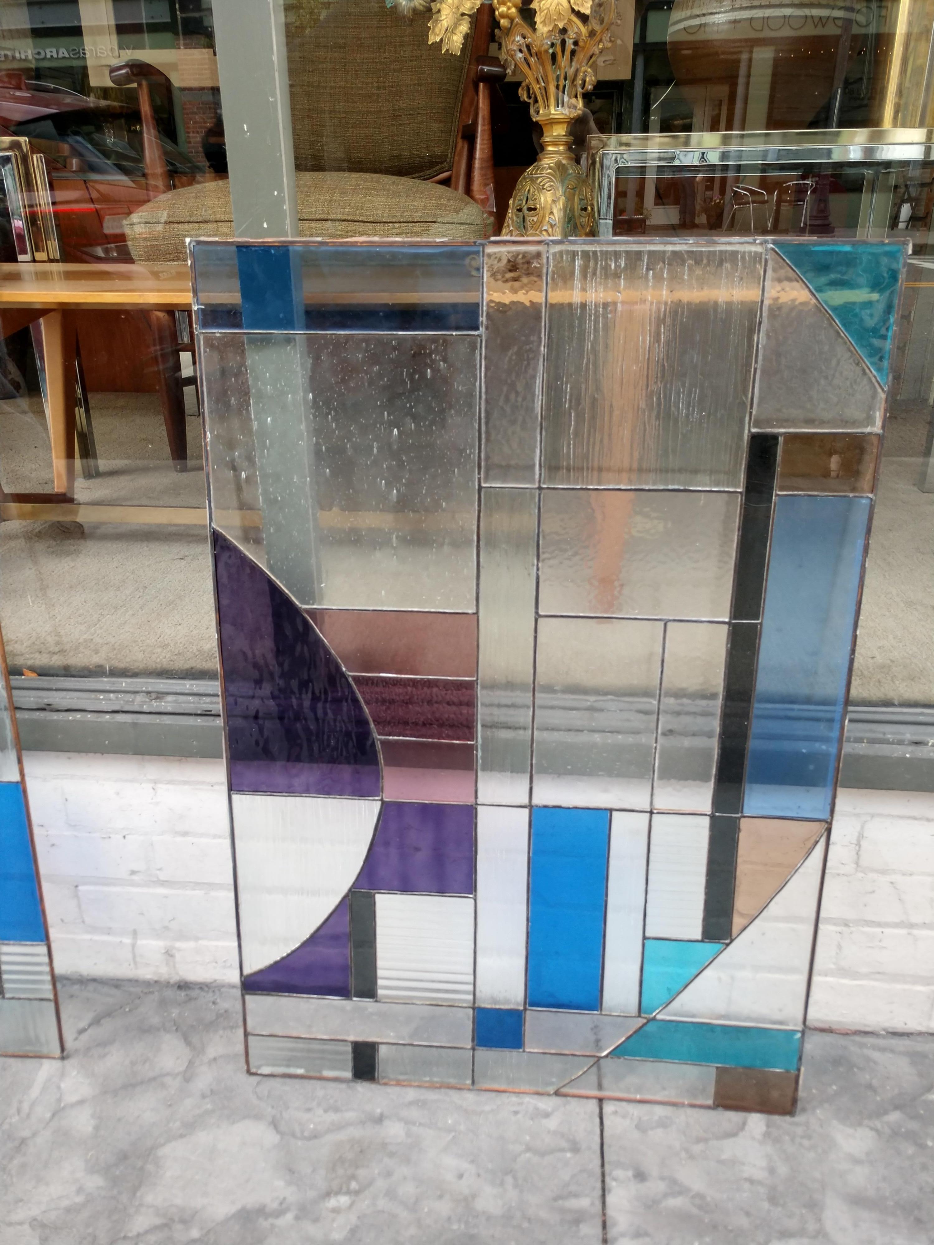Pair of Modernist Stained Glass Windows 1