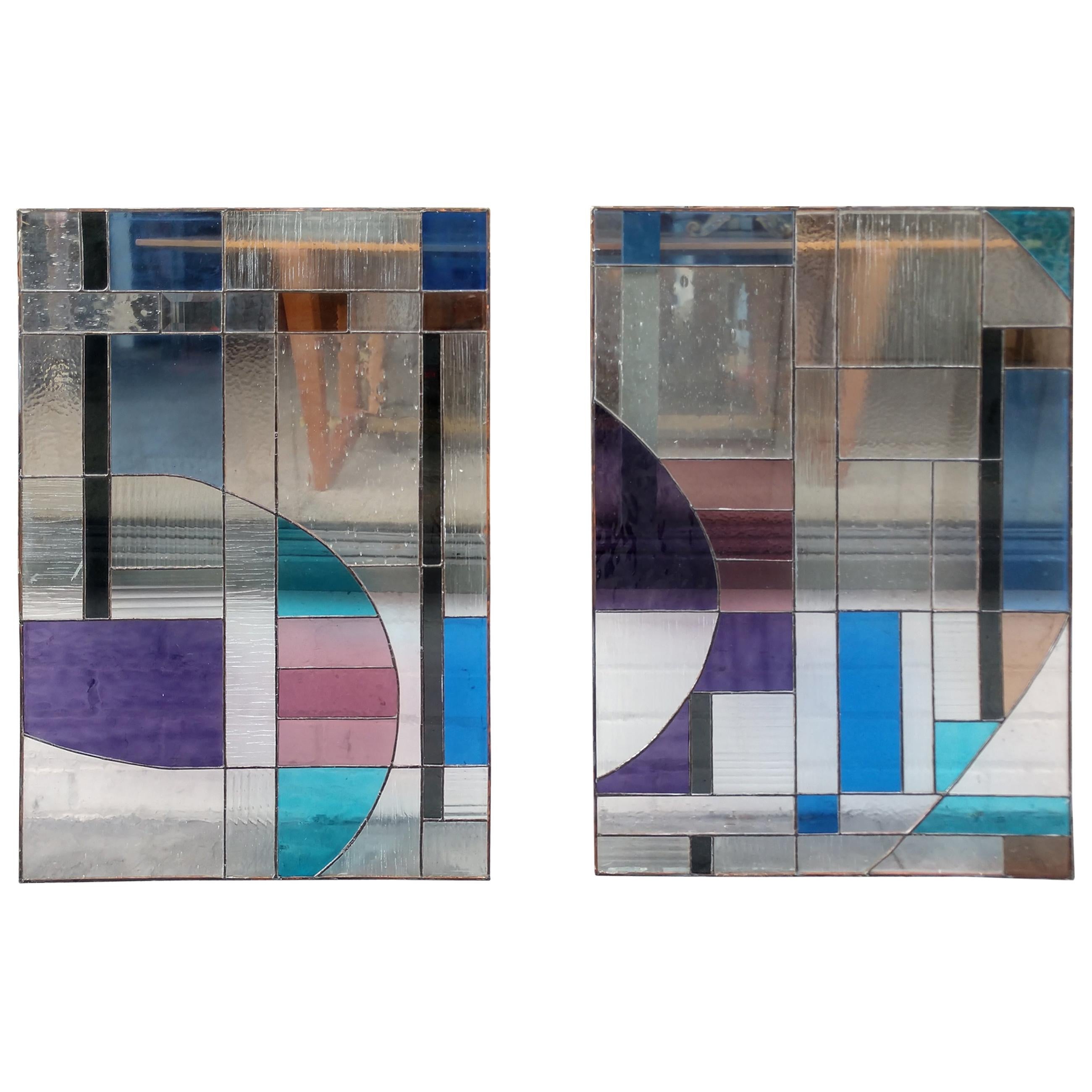 Pair of Modernist Stained Glass Windows