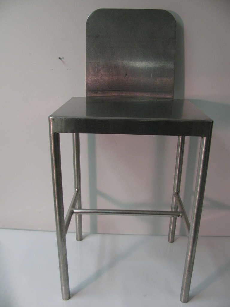 Late 20th Century Pair of Mid-Century Modernist Stainless Stools