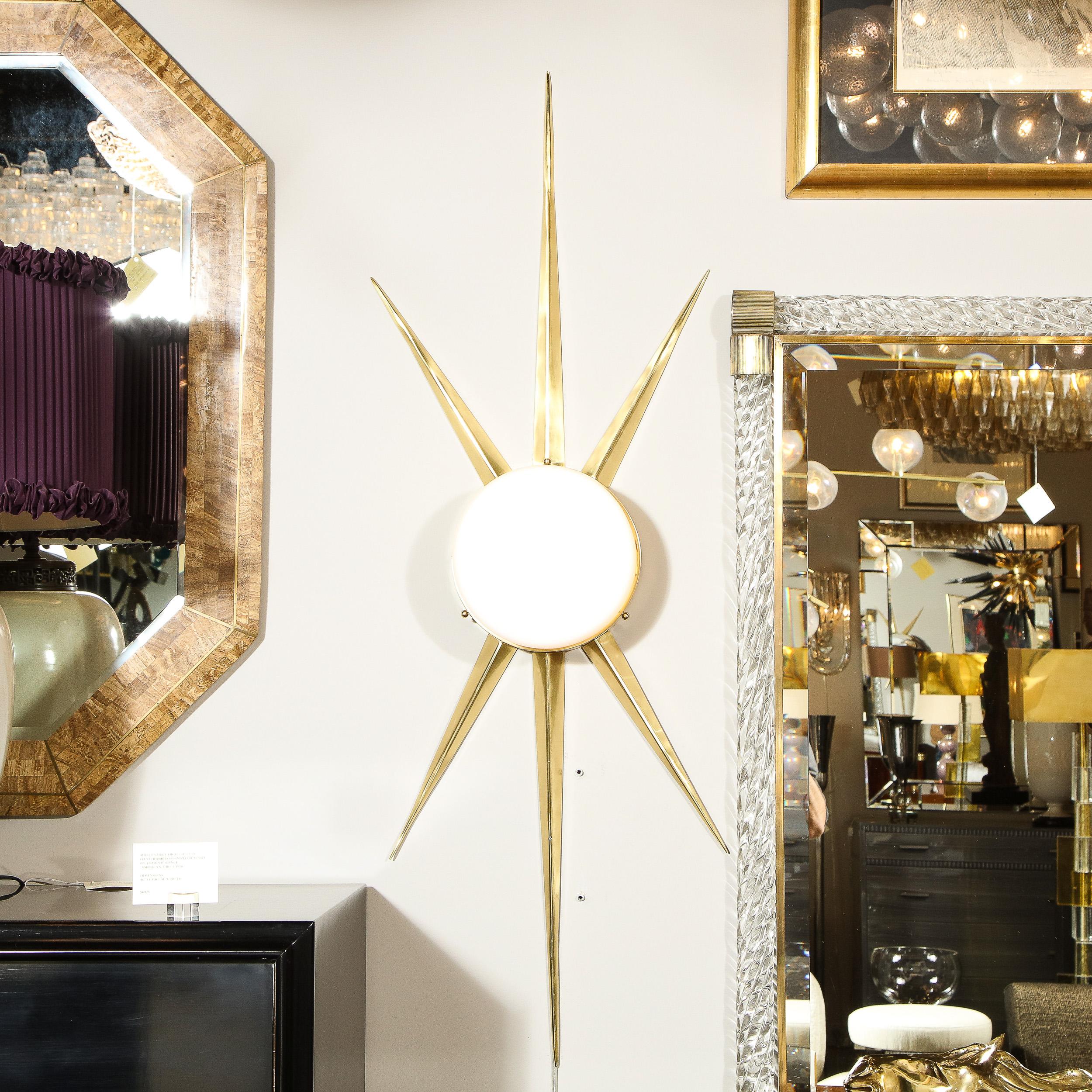 Pair of Modernist Starburst Brass and Hand Blown Murano Frosted Glass Sconces For Sale 6