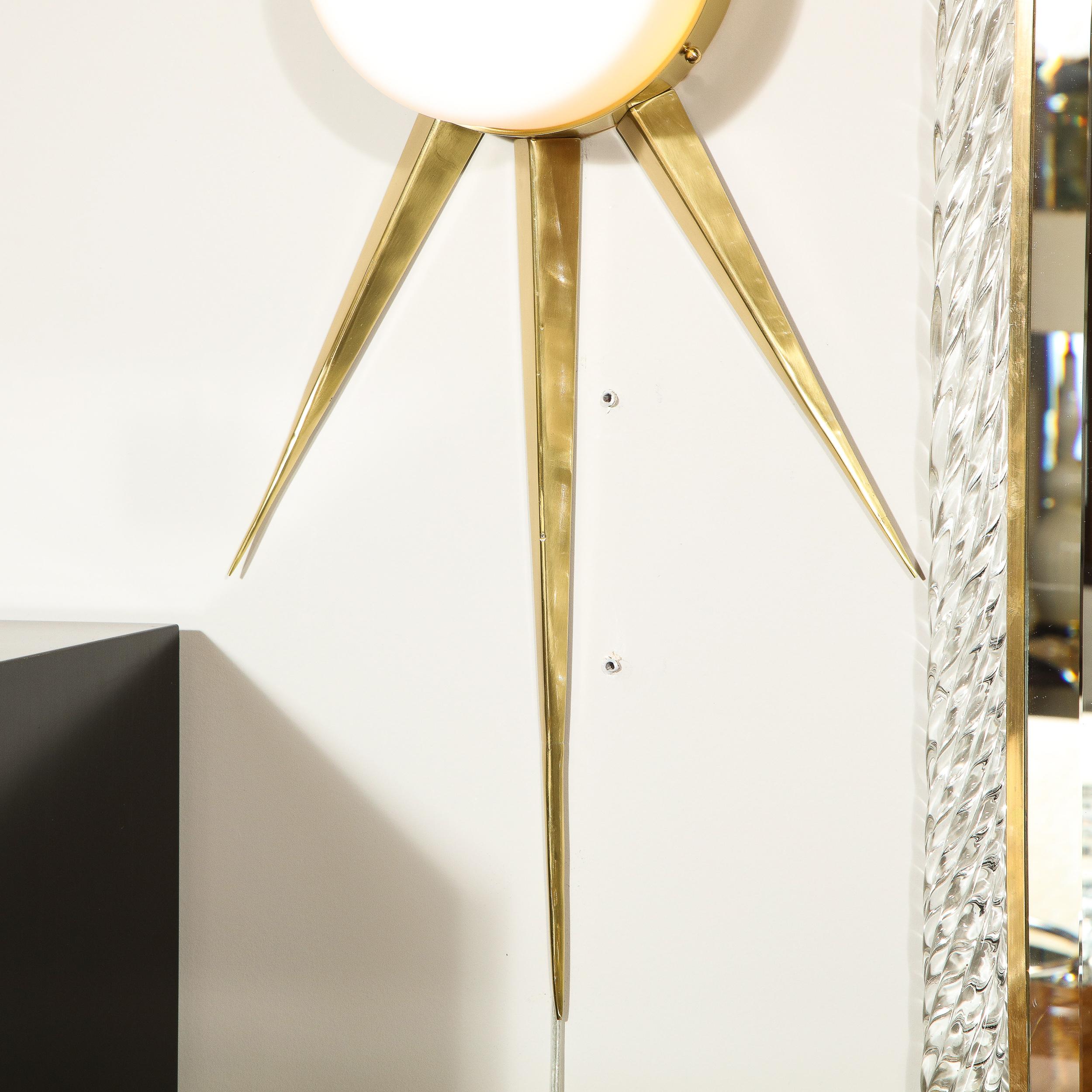 Pair of Modernist Starburst Brass and Hand Blown Murano Frosted Glass Sconces For Sale 9