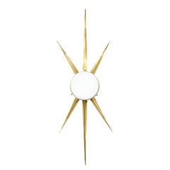 Pair of Modernist Starburst Brass and Hand Blown Murano Frosted Glass Sconces