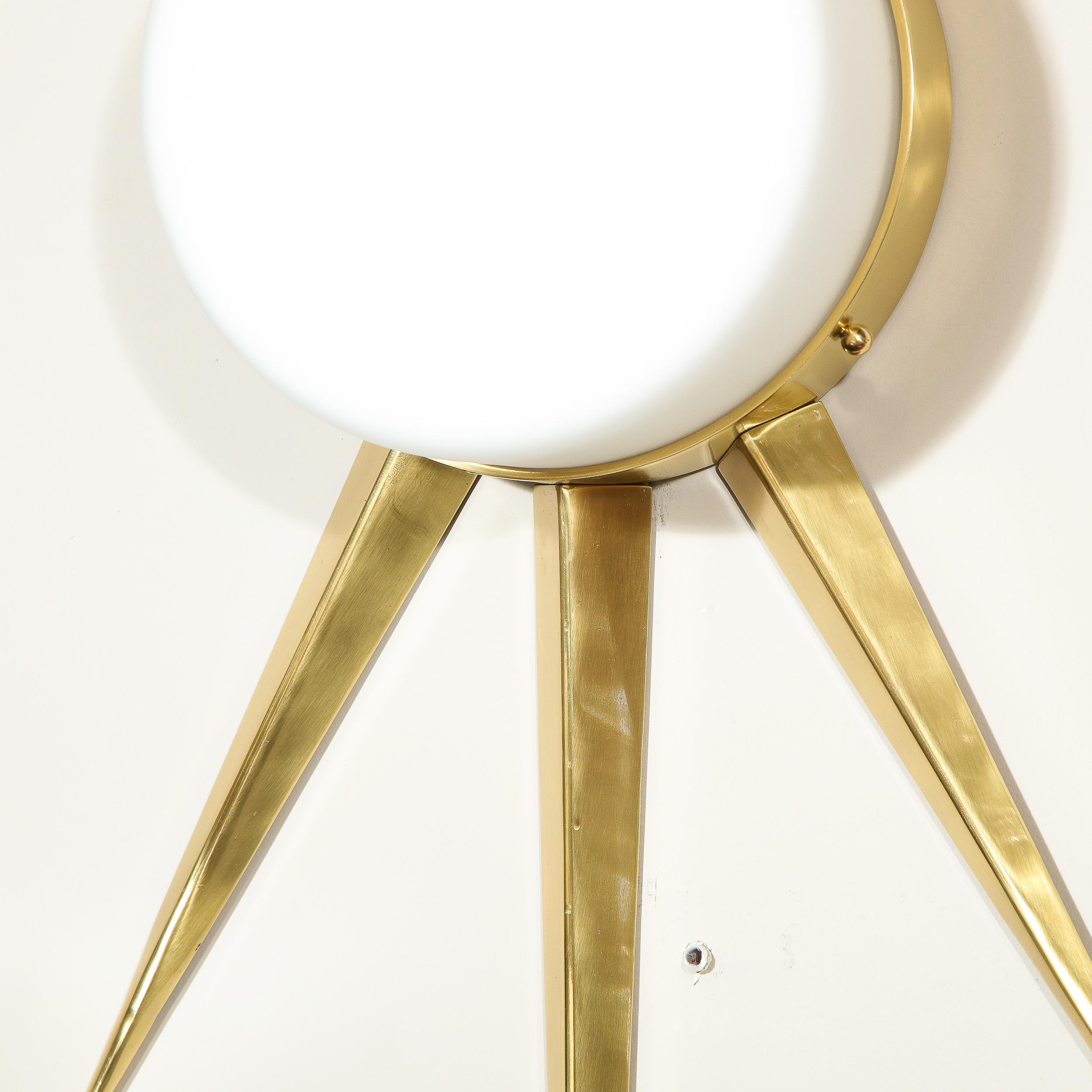 Pair of Modernist Starburst Brass and Hand Blown Murano Frosted Glass Sconces For Sale 2