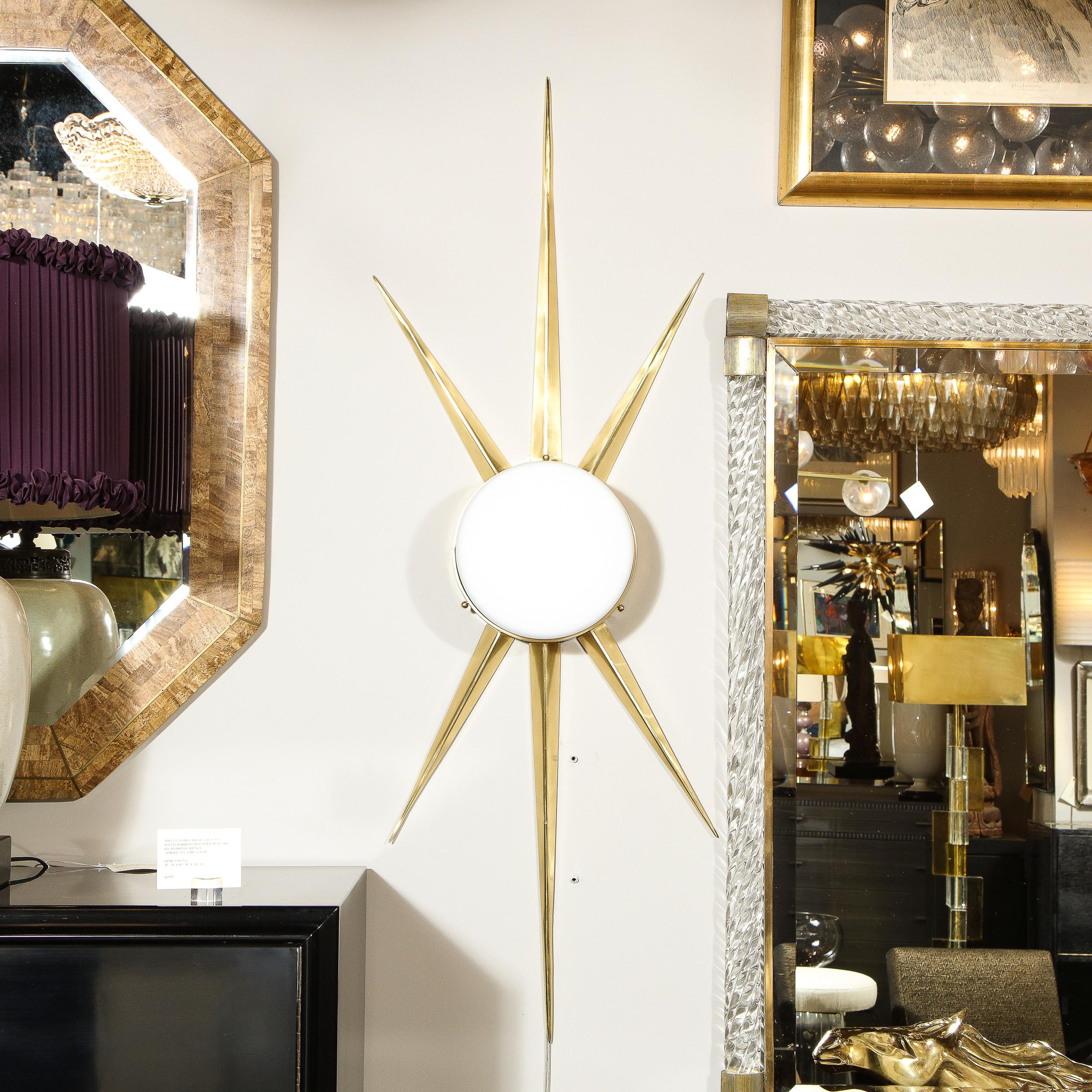 Pair of Modernist Starburst Brass and Hand Blown Murano Frosted Glass Sconces For Sale 3