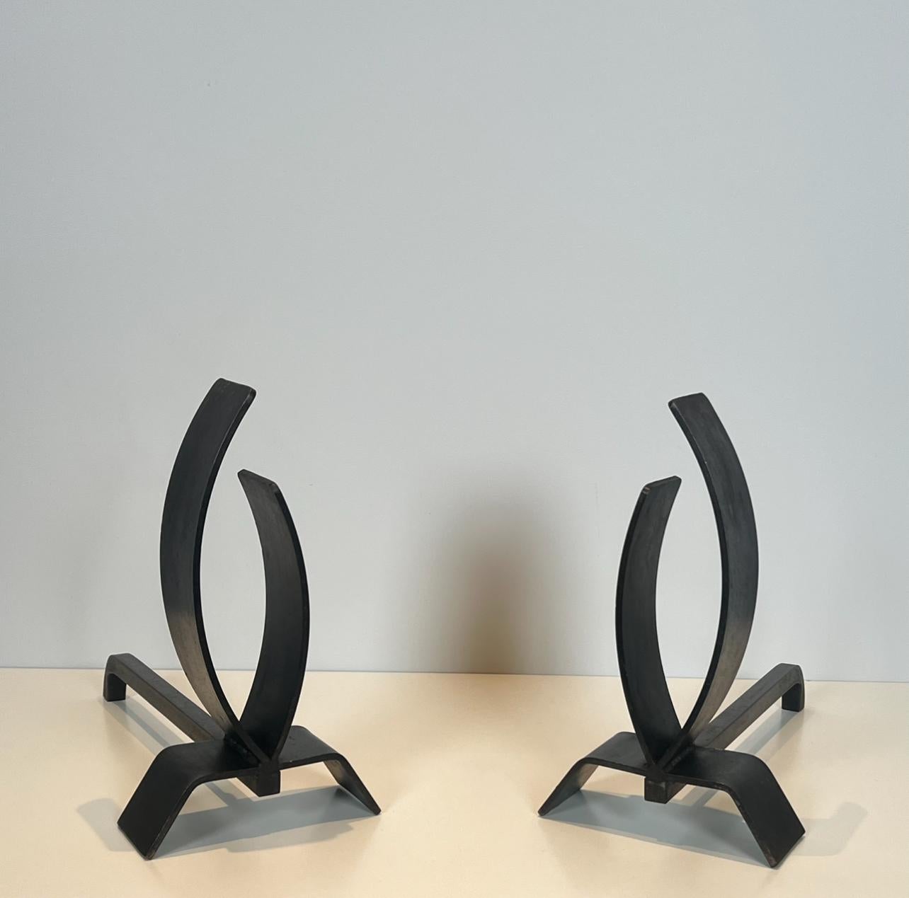 Pair of Modernist Steel and Iron Andirons in vendita 5