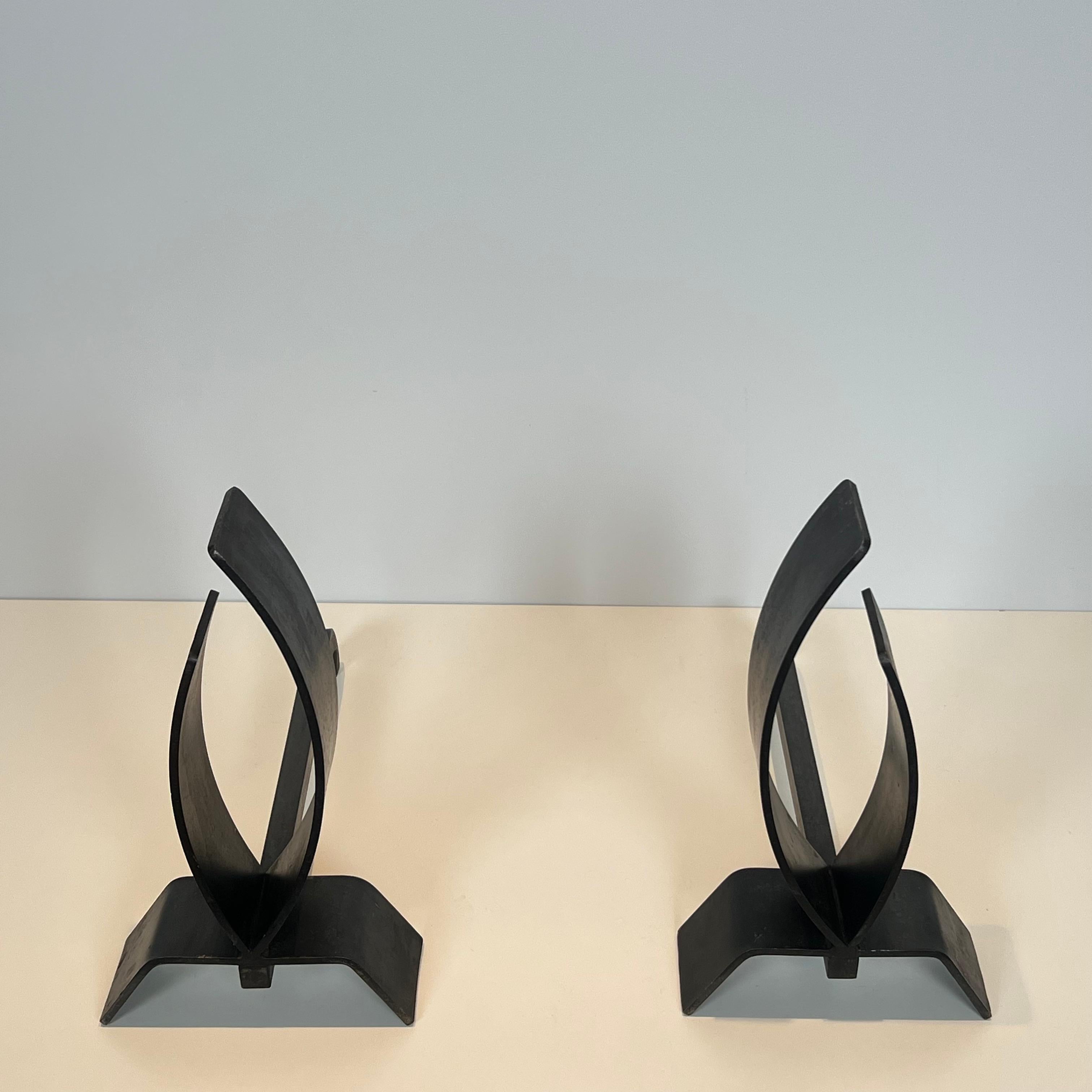 Pair of Modernist Steel and Iron Andirons in vendita 6