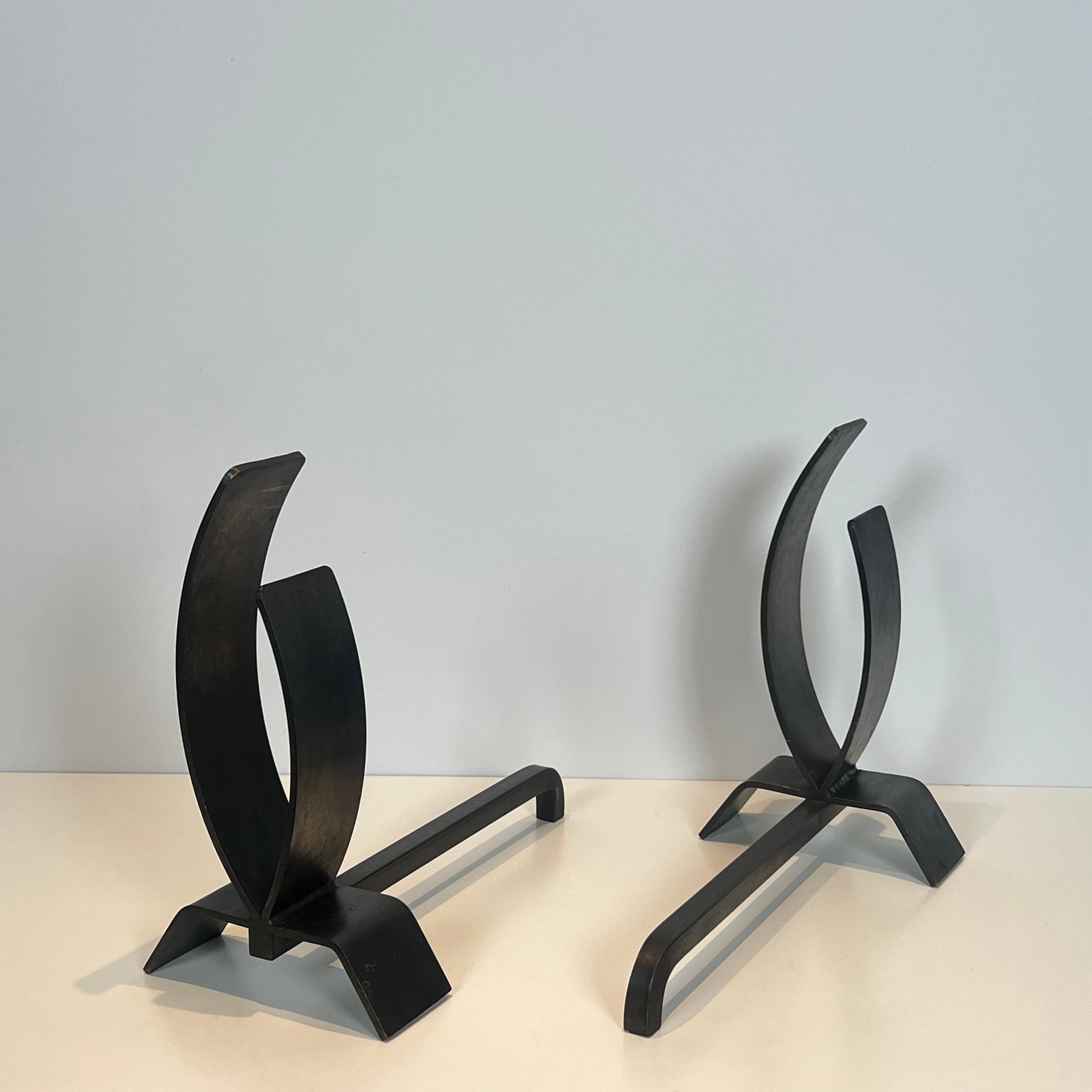 Pair of Modernist Steel and Iron Andirons in vendita 7