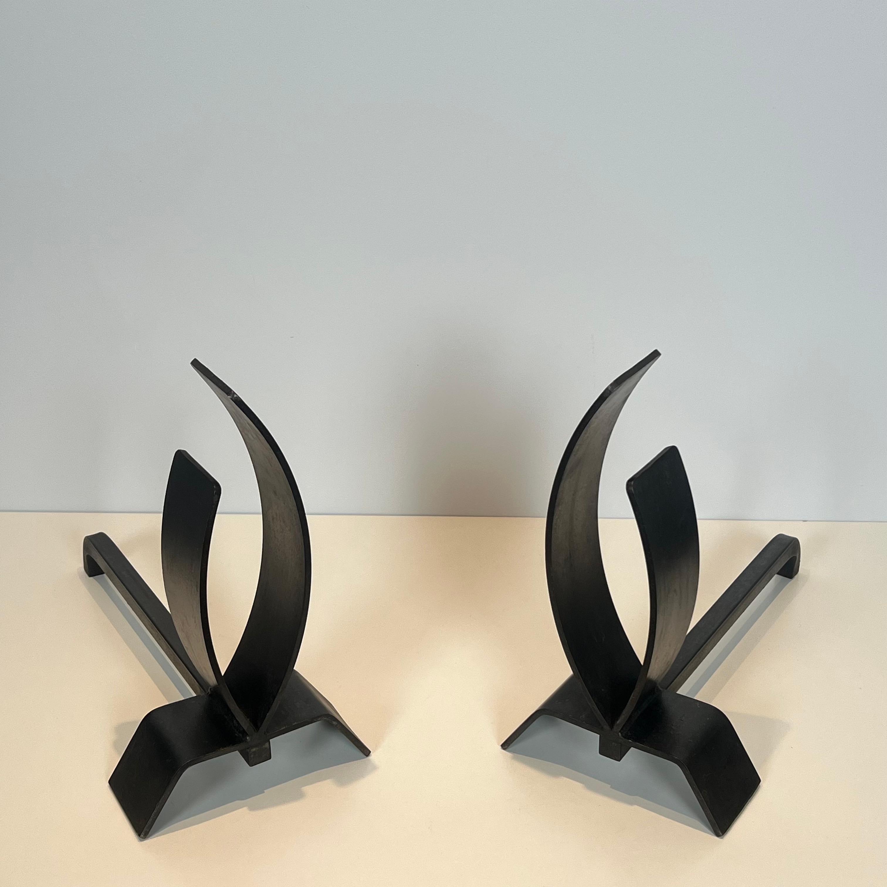 Pair of Modernist Steel and Iron Andirons in vendita 8