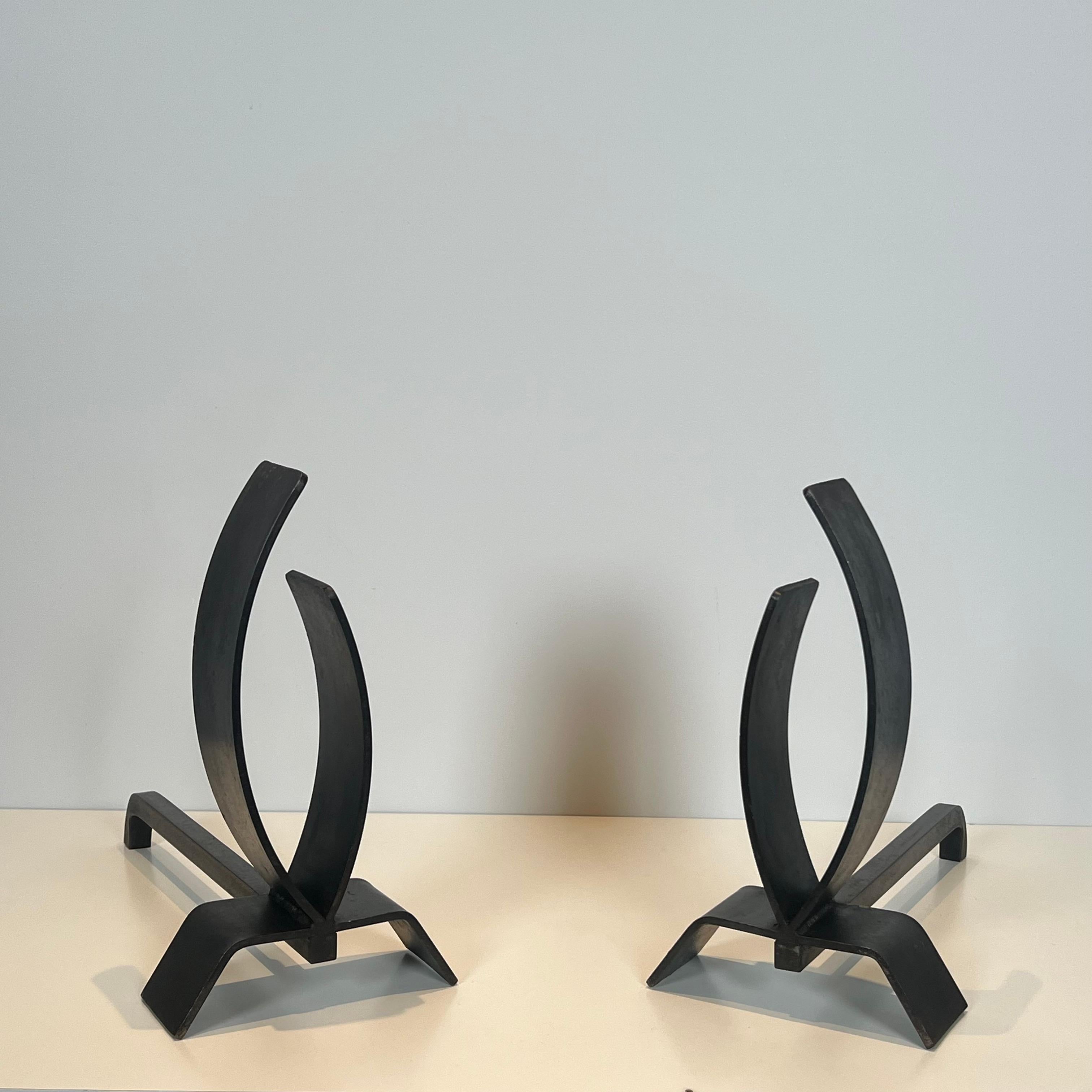 Pair of Modernist Steel and Iron Andirons in vendita 9