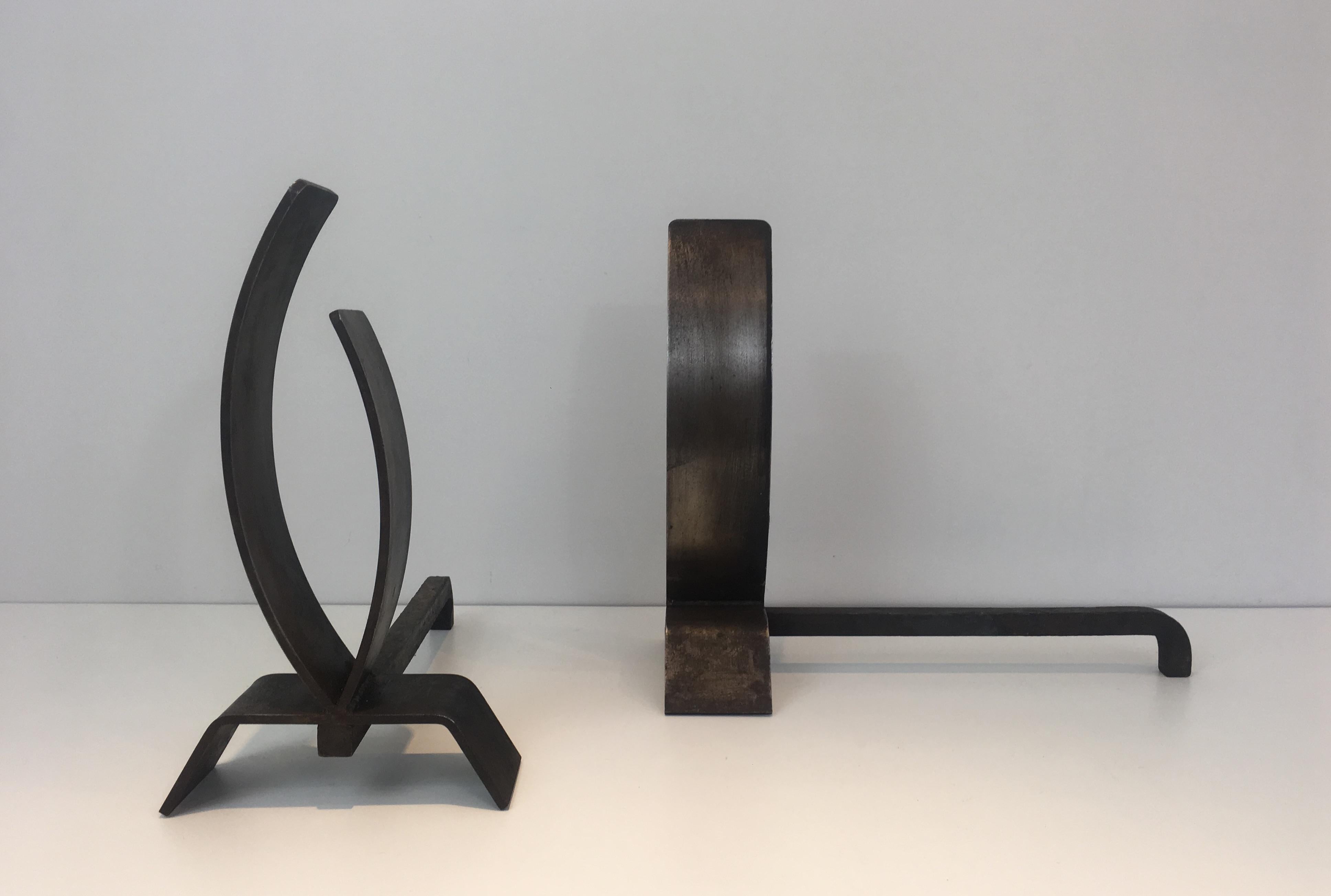 Pair of Modernist Steel and Iron Andirons 11