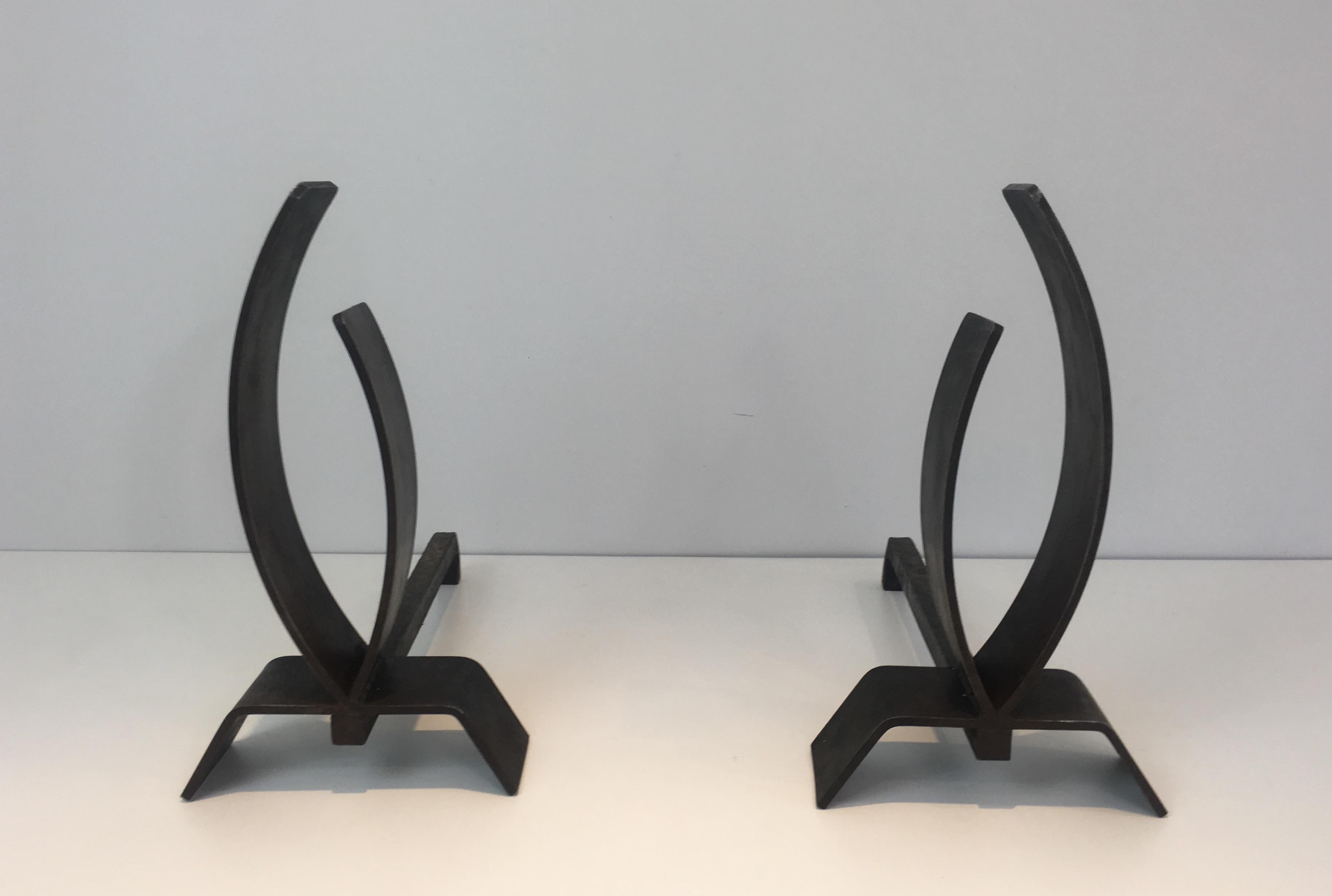 Pair of Modernist Steel and Iron Andirons 13