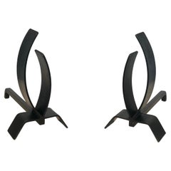 Pair of Modernist Steel and Iron Andirons