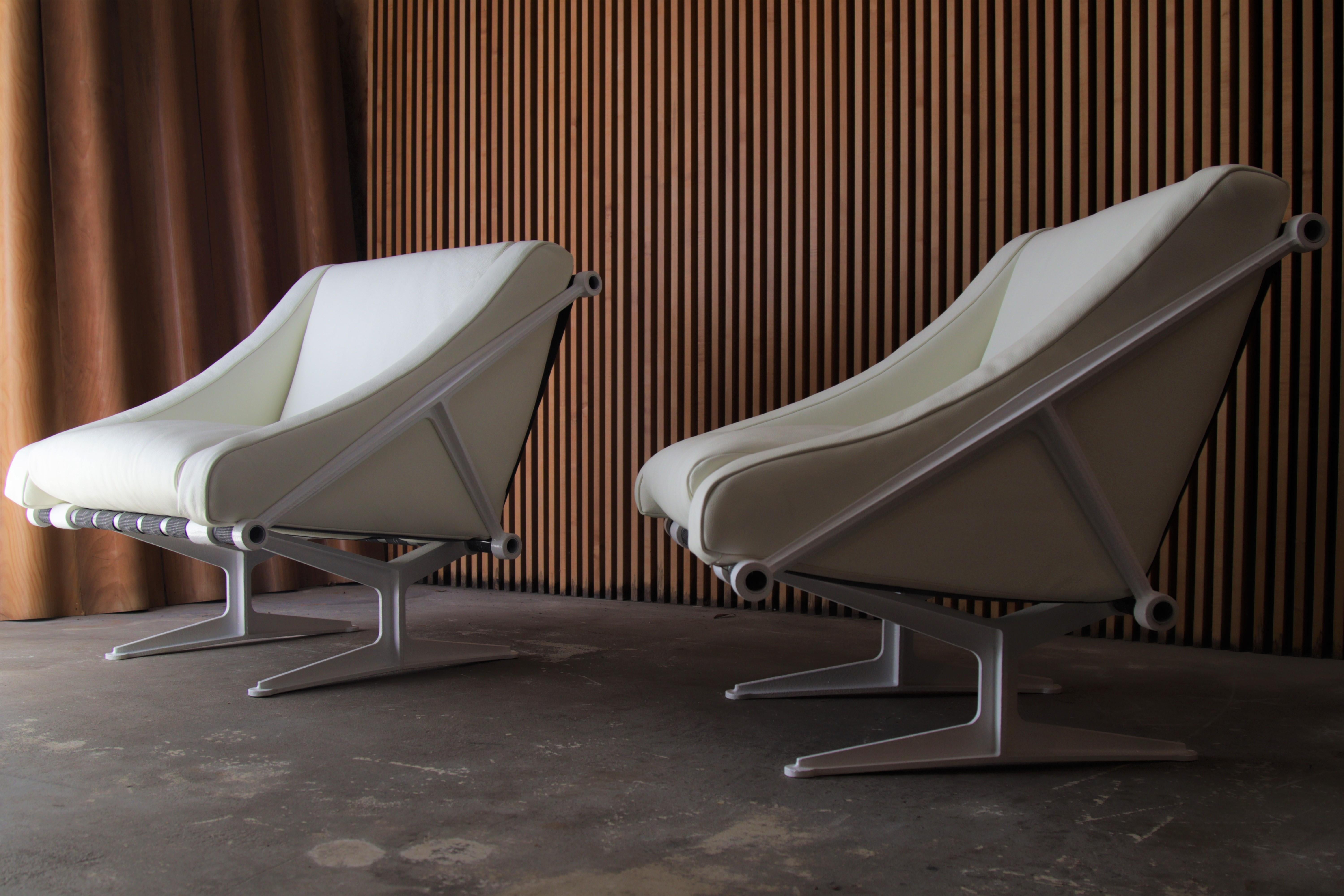 Pair of Modernist Cast Aluminum and Leather Lounge Chairs after Jean Prouvé 1