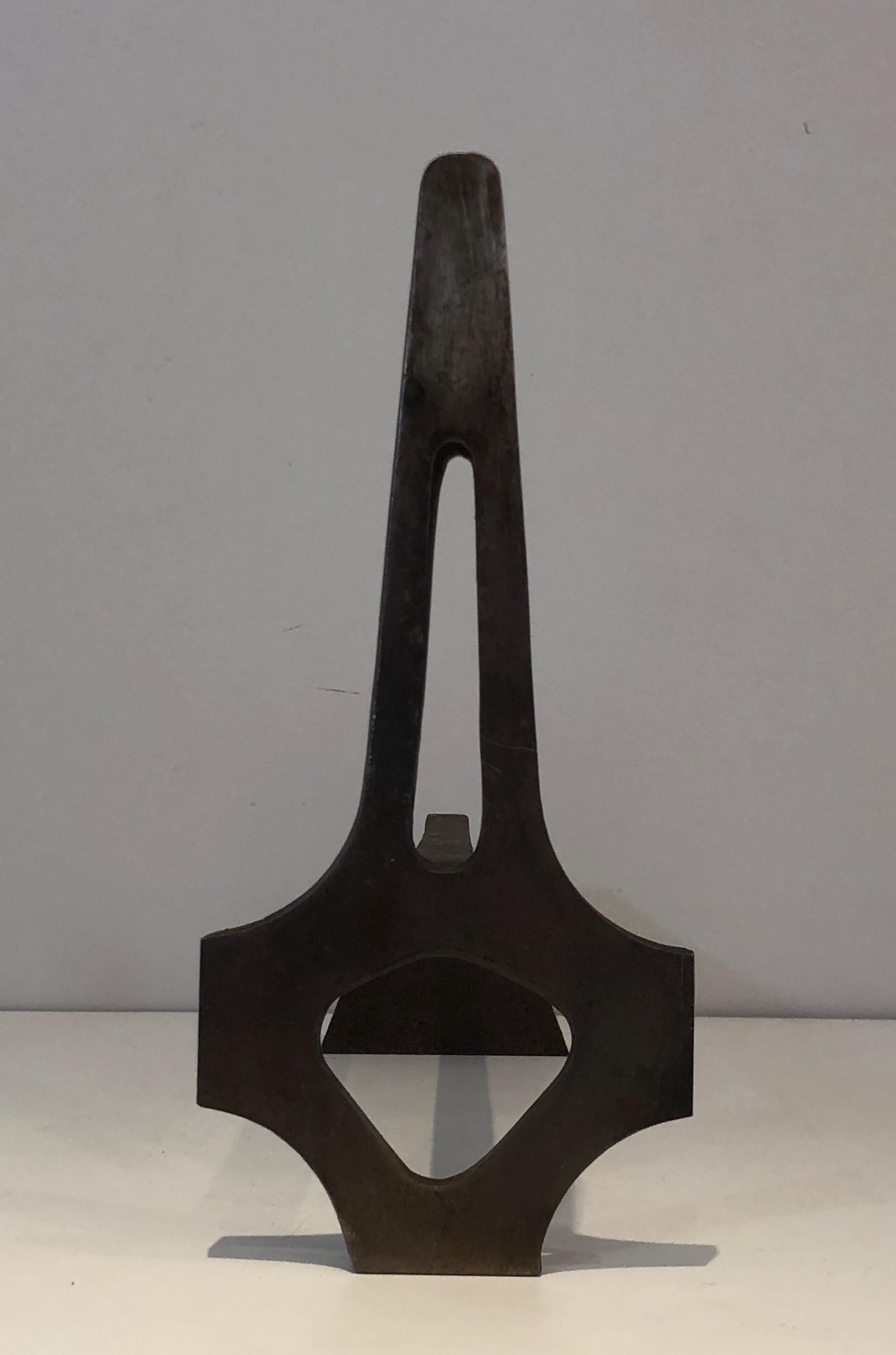 Pareja de morillos modernistas de acero y hierro forjado, franceses, circa 1970 en venta 6