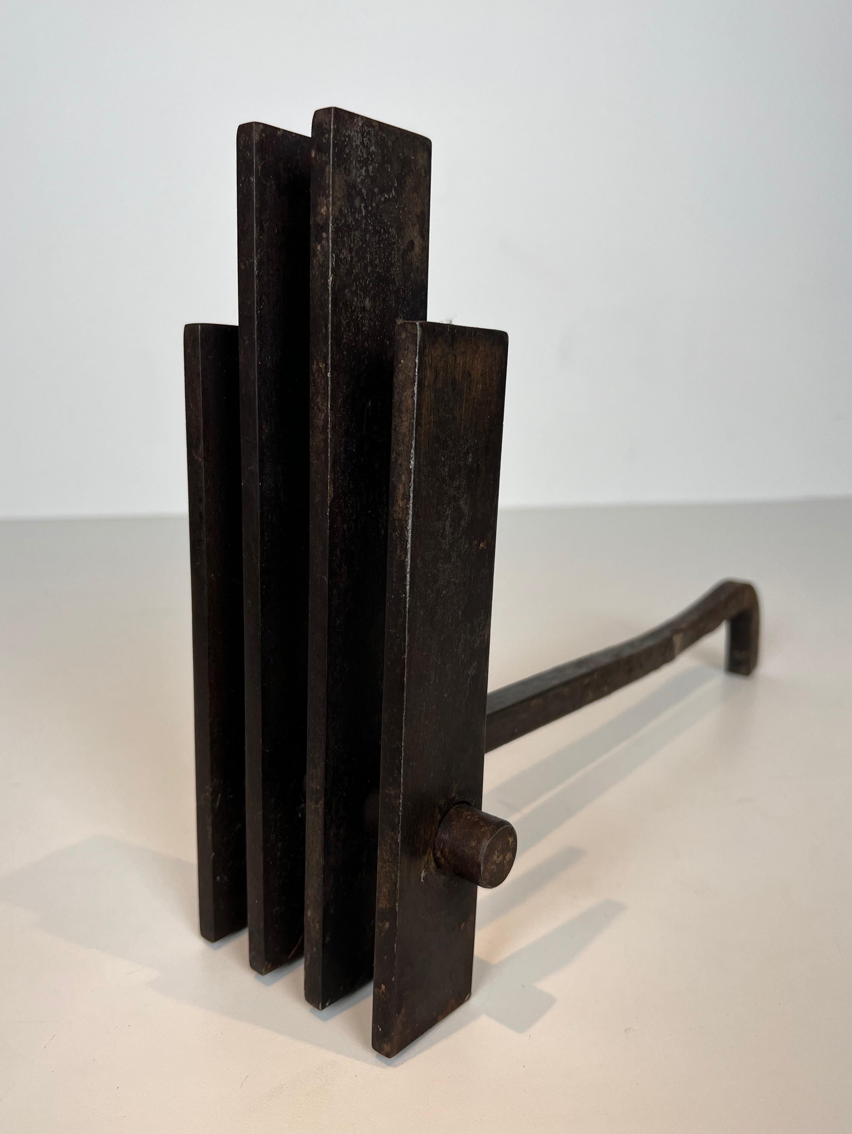 Pair of Modernist Steel Andirons. French Work. Circa 1970 For Sale 5