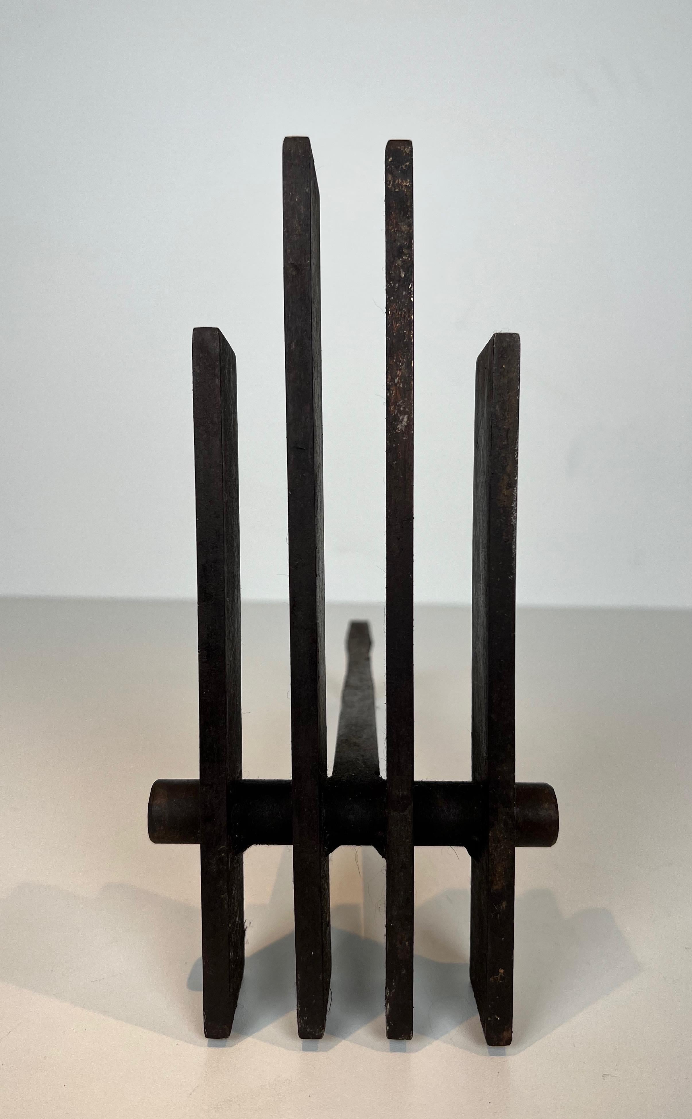 Pair of Modernist Steel Andirons. French Work. Circa 1970 For Sale 3