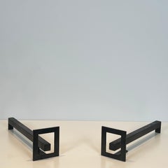 Pair of Modernist Steen and Wrought Iron Andirons