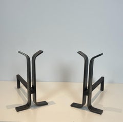 Pair of Modernist Steen and Wrought Iron Andirons