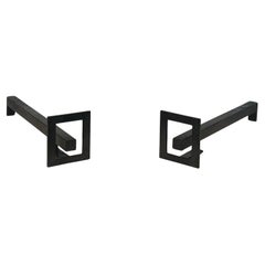 Vintage Pair of Modernist Steen and Wrought Iron Andirons