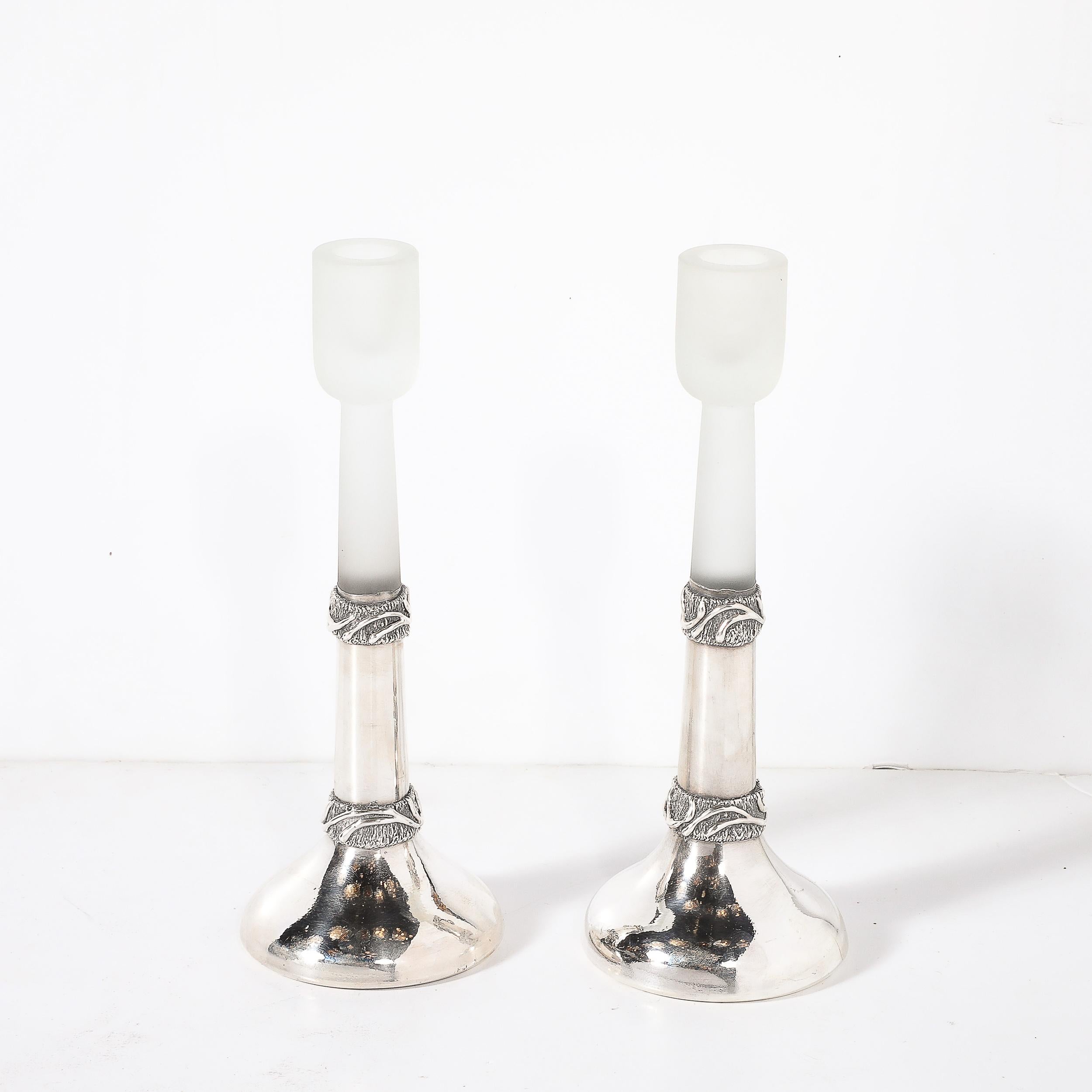Pair of Modernist Sterling Silver Candle Holders signed Domar For Sale 5