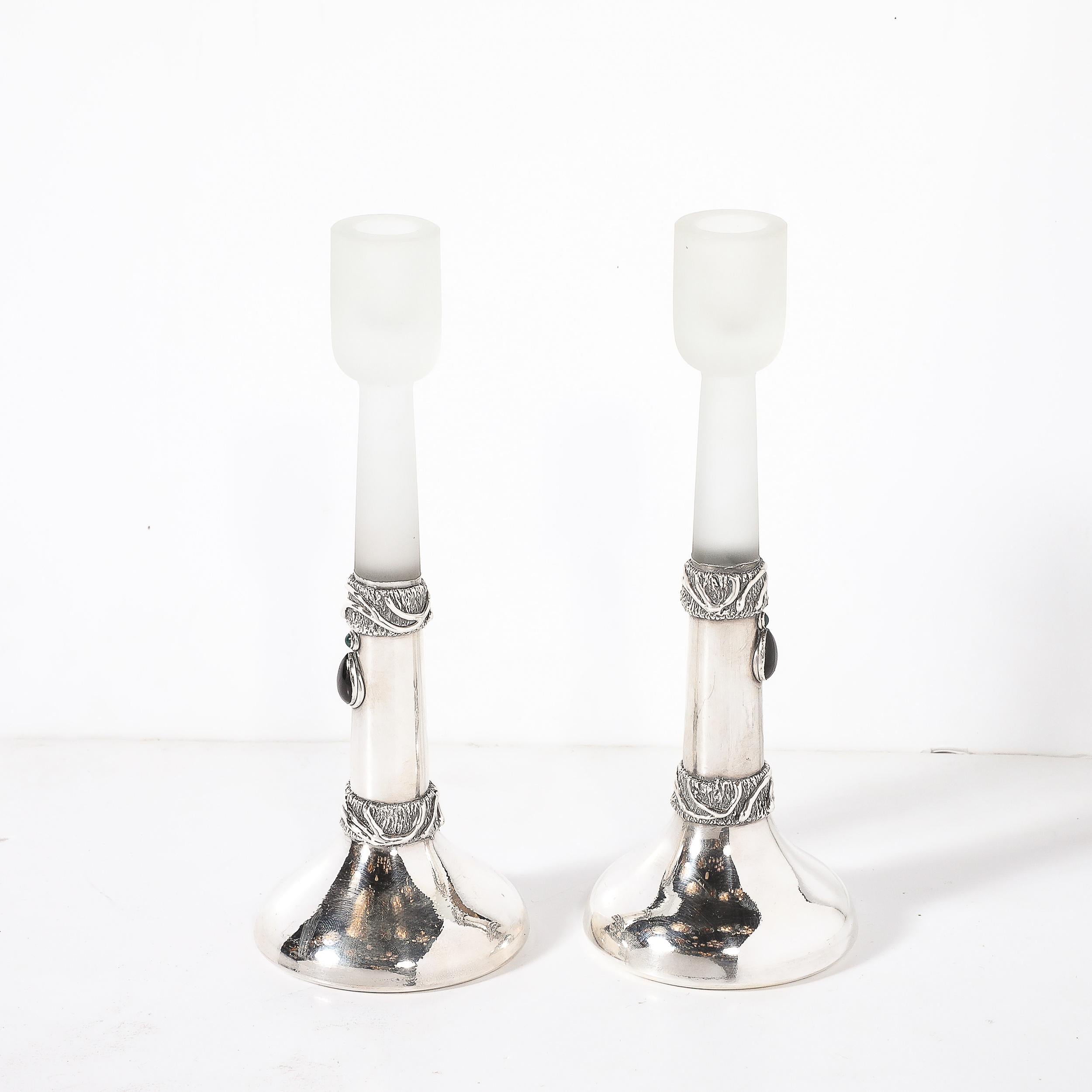 Pair of Modernist Sterling Silver Candle Holders signed Domar For Sale 6