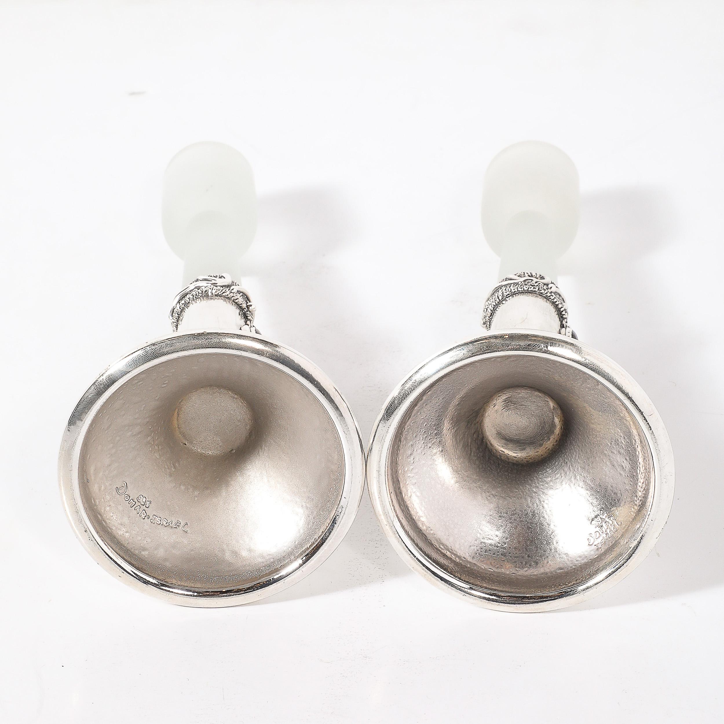 Pair of Modernist Sterling Silver Candle Holders signed Domar For Sale 12