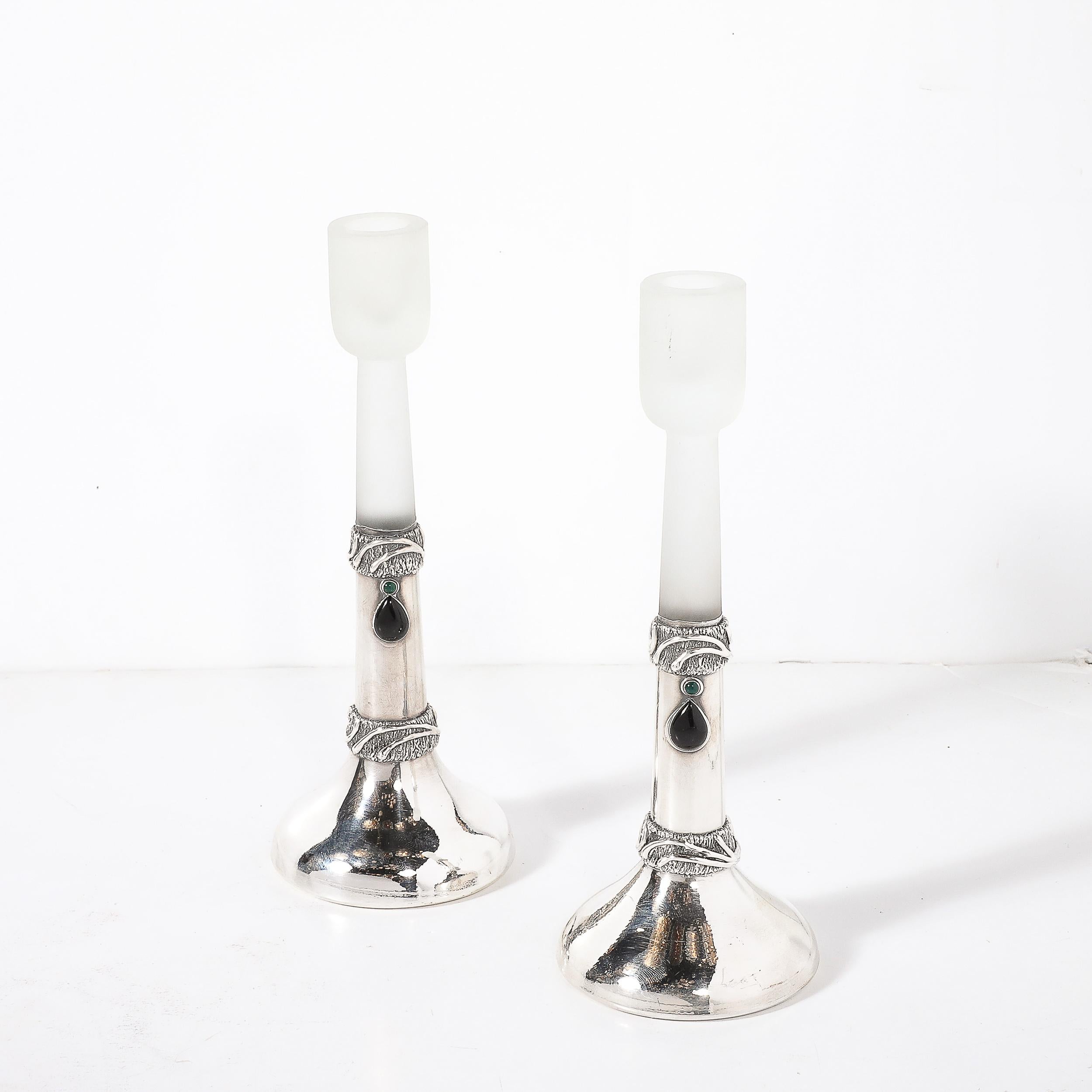 Pair of Modernist Sterling Silver Candle Holders signed Domar For Sale 13
