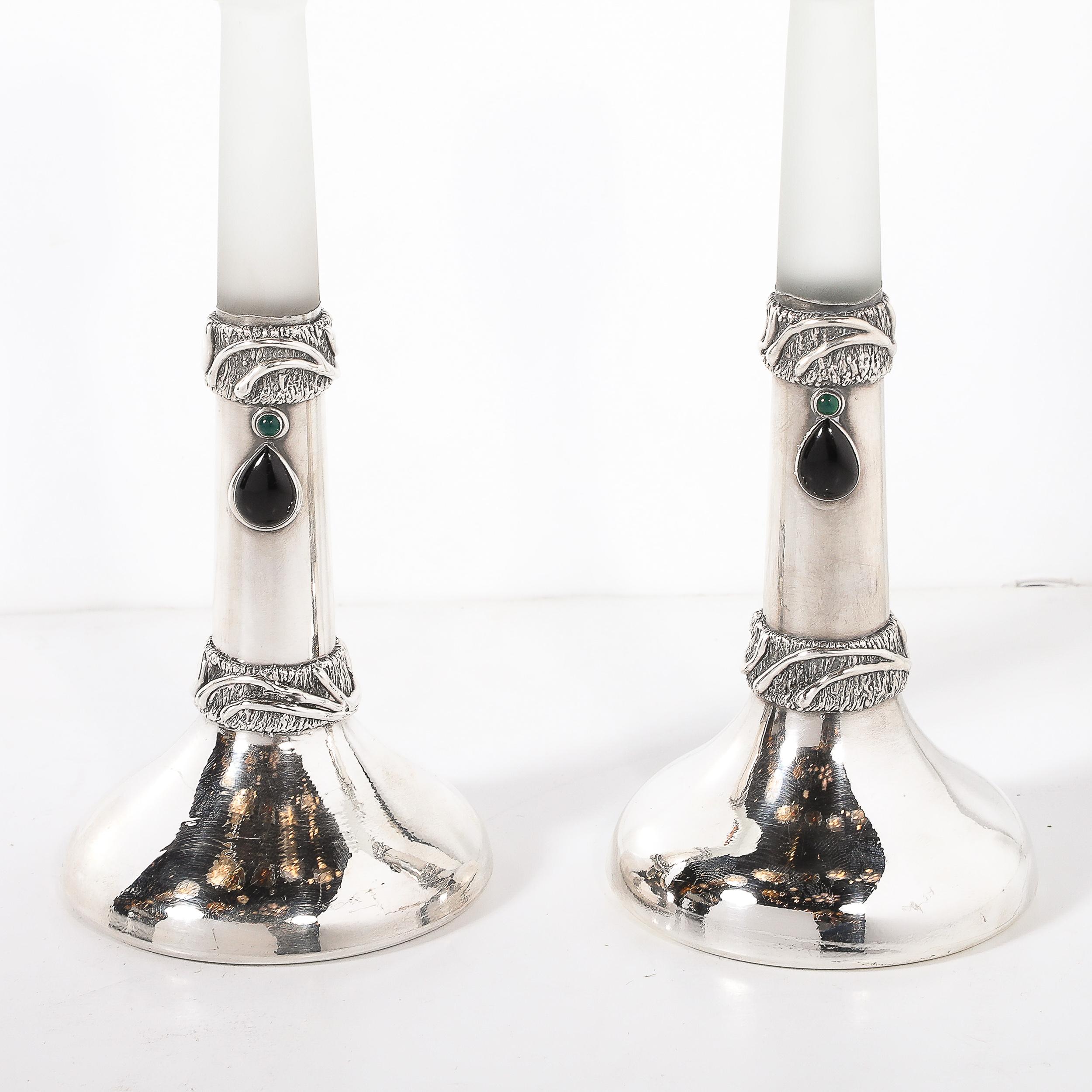 Israeli Pair of Modernist Sterling Silver Candle Holders signed Domar For Sale