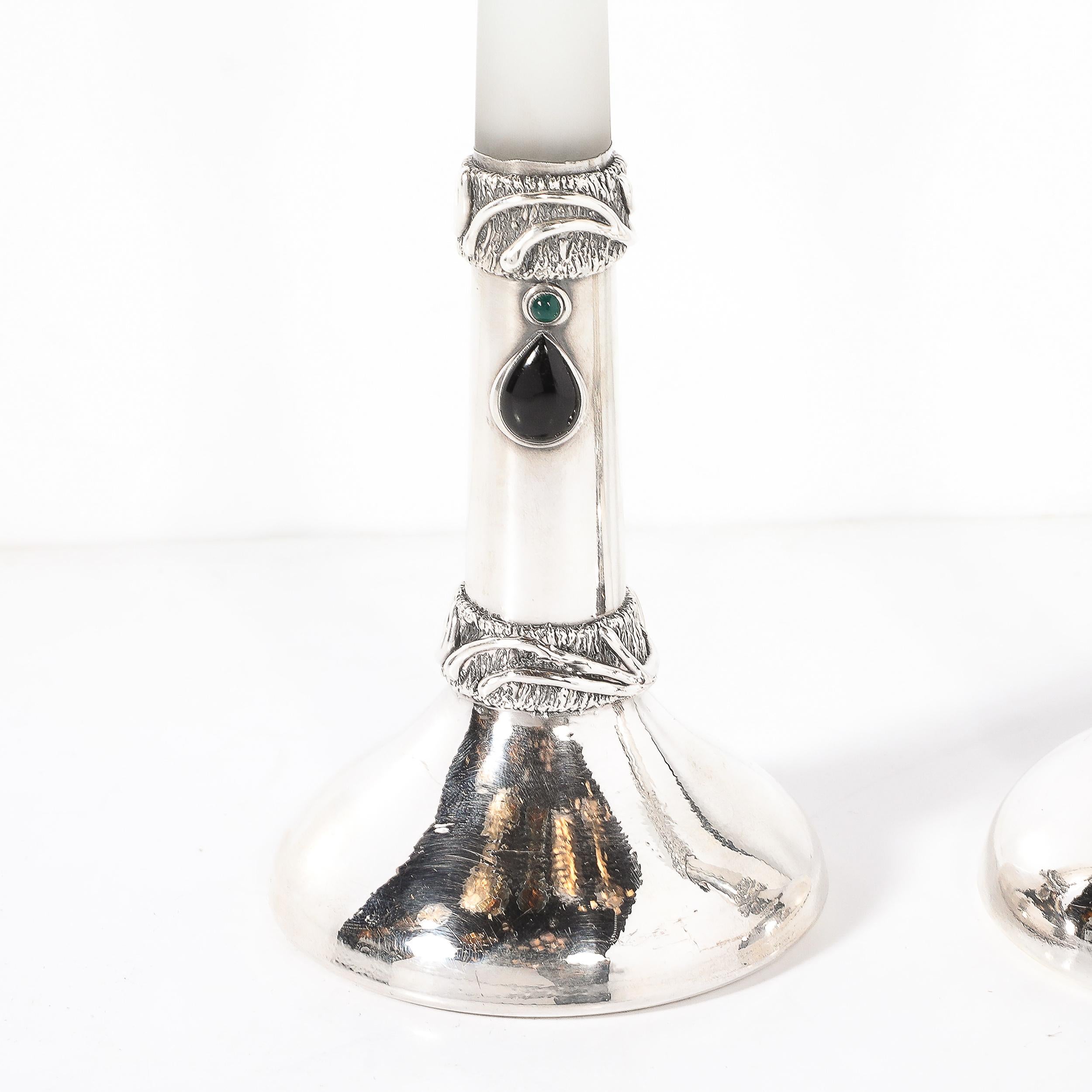 Late 20th Century Pair of Modernist Sterling Silver Candle Holders signed Domar For Sale