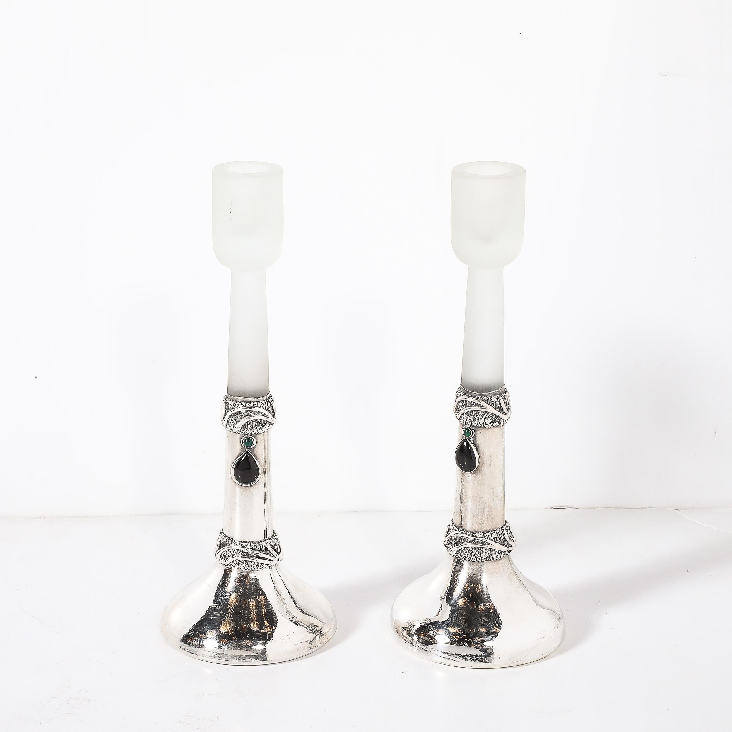 Pair of Modernist Sterling Silver Candle Holders signed Domar For Sale 1