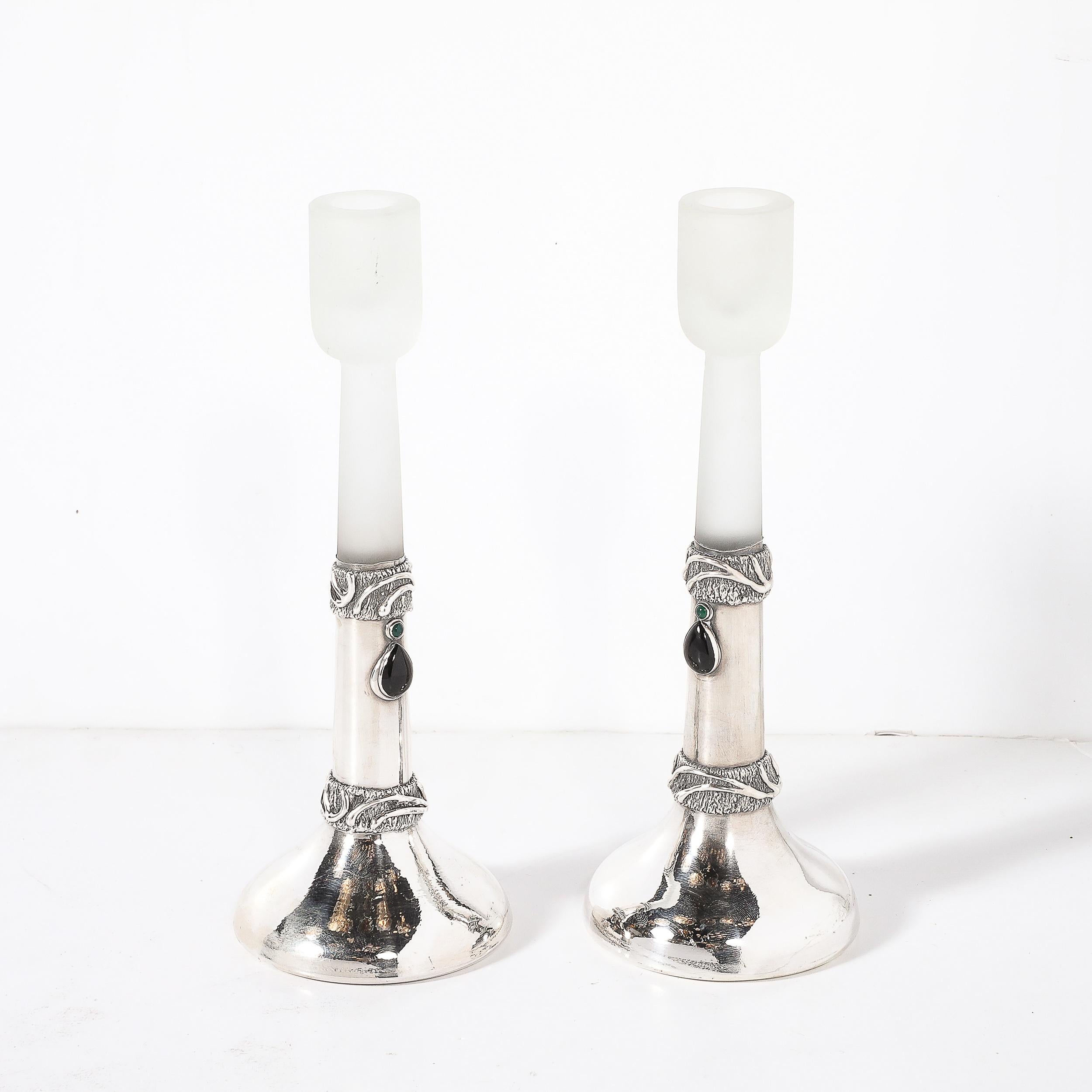 Pair of Modernist Sterling Silver Candle Holders signed Domar For Sale 3