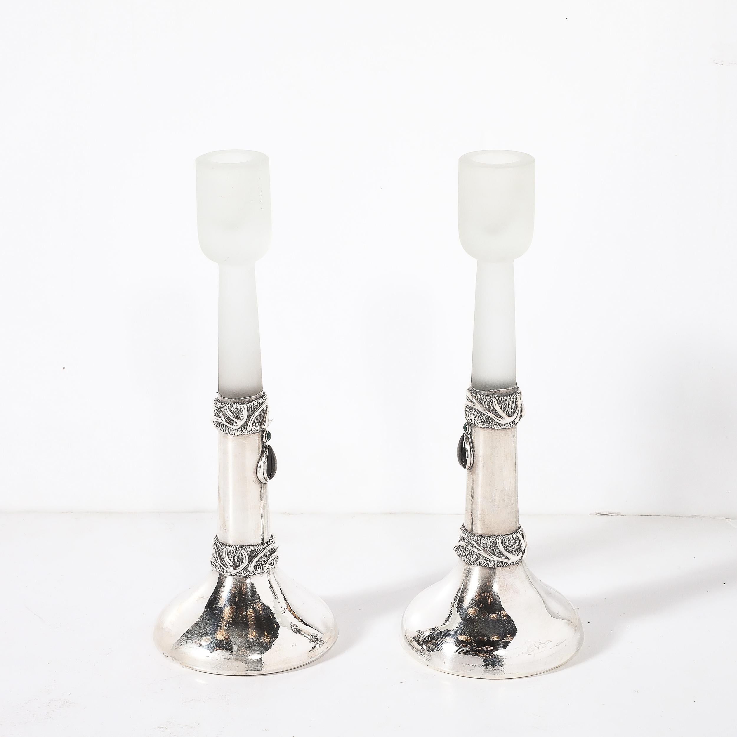 Pair of Modernist Sterling Silver Candle Holders signed Domar For Sale 4