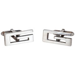 Vintage Pair of Modernist Sterling Silver Geometric Signed "G" Cufflinks by Gucci