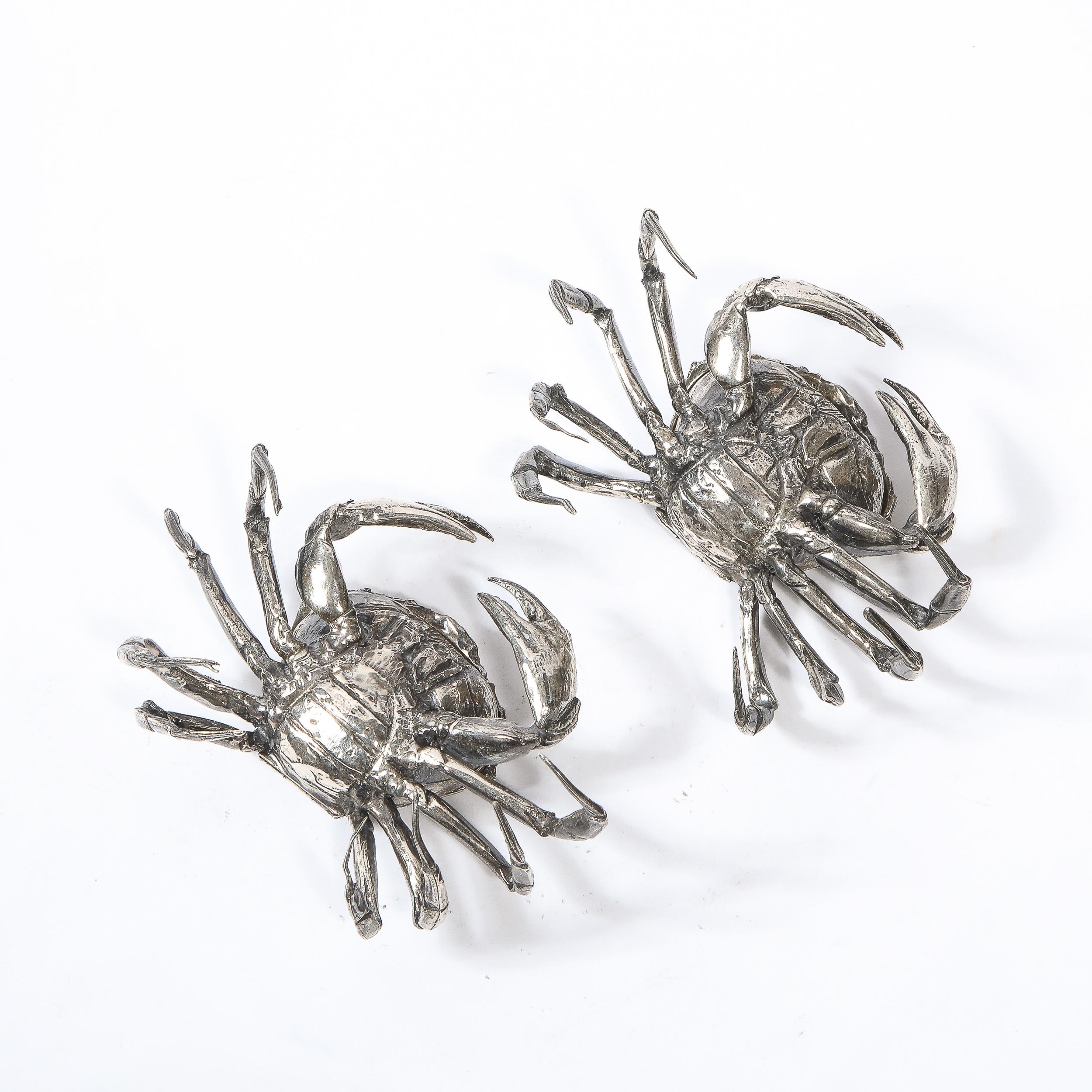 Pair of Modernist Sterling Silver Hand Wrought Stylized Crab Salt Cellars 2