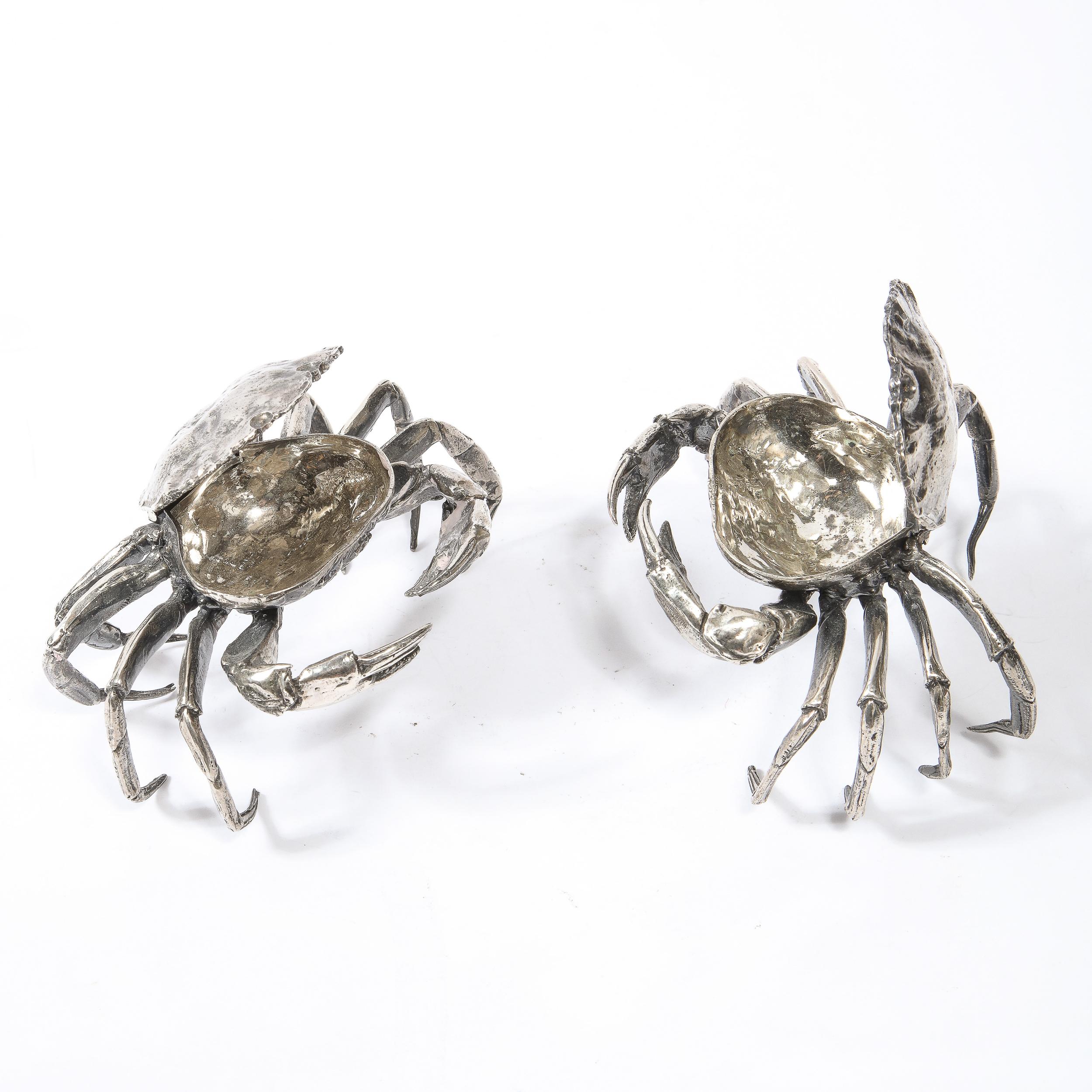Pair of Modernist Sterling Silver Hand Wrought Stylized Crab Salt Cellars 3