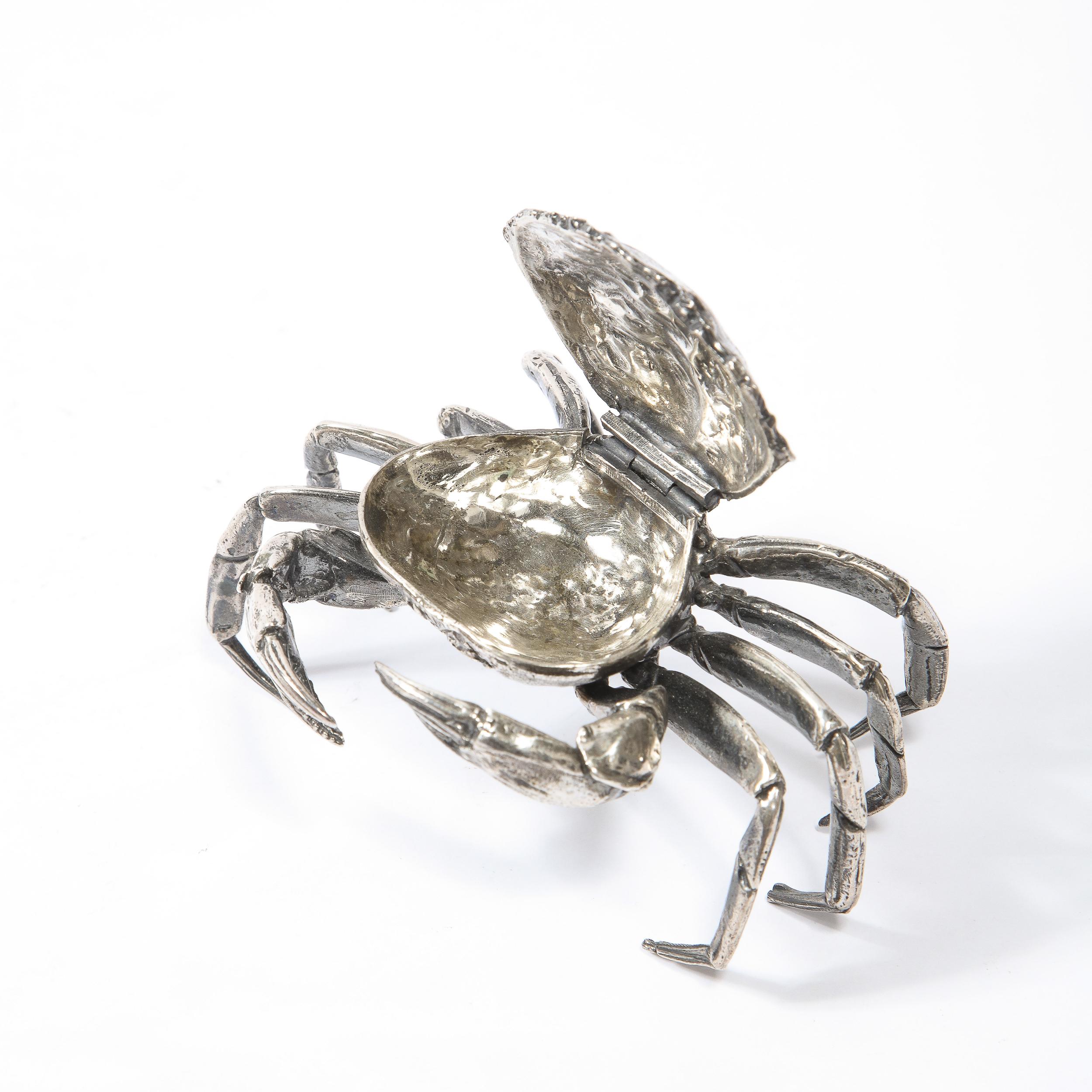 Pair of Modernist Sterling Silver Hand Wrought Stylized Crab Salt Cellars 4