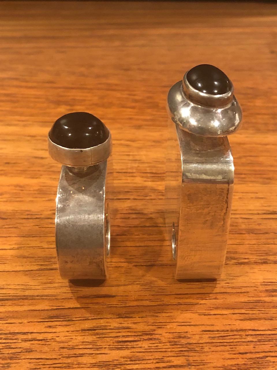 20th Century Pair of Modernist Sterling Silver Perfume Bottles with Onyx Caps