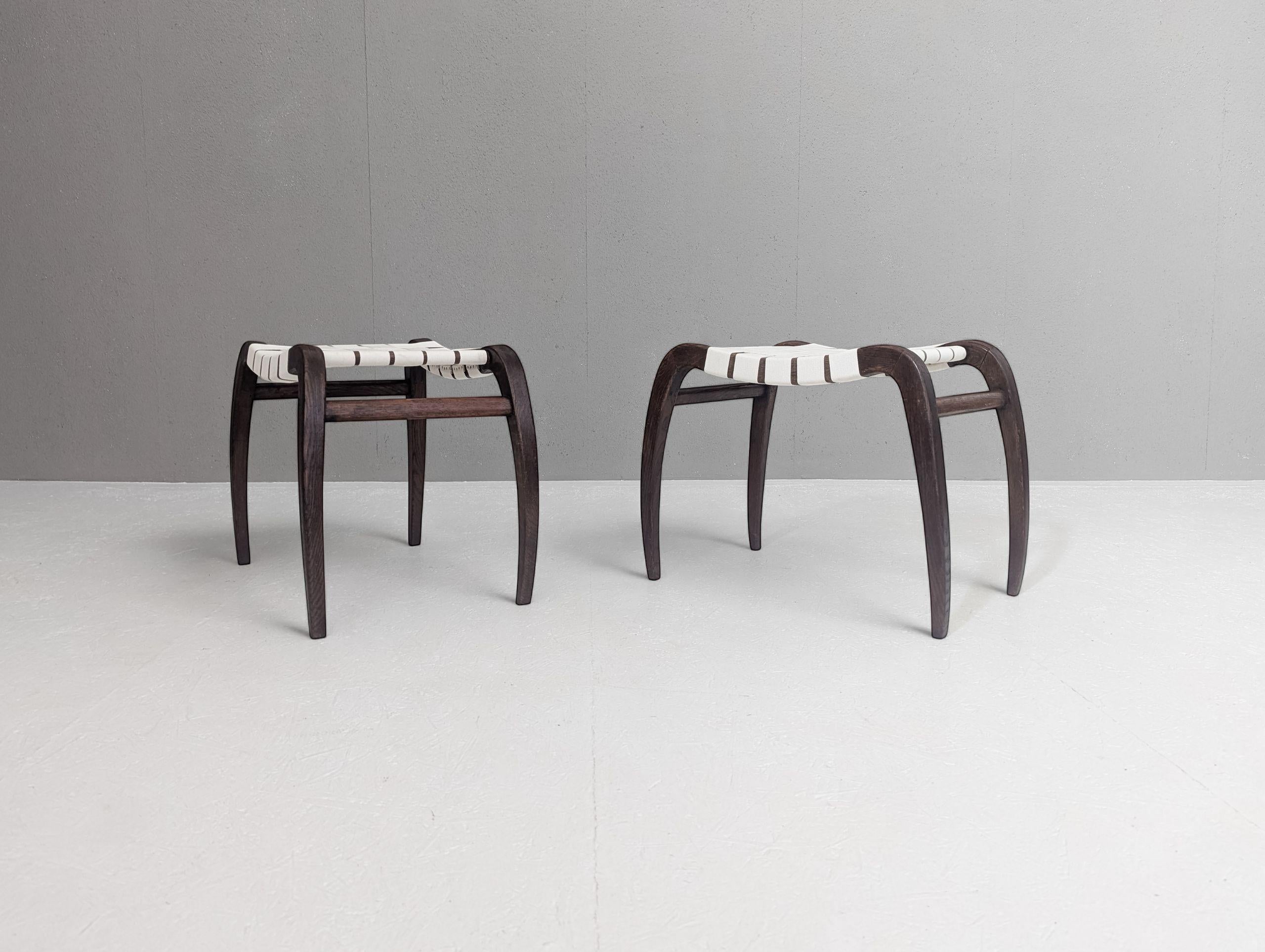 Czech Pair of modernist stools by Ladislav Bartoníček for Krásná Jizba, 1940s For Sale