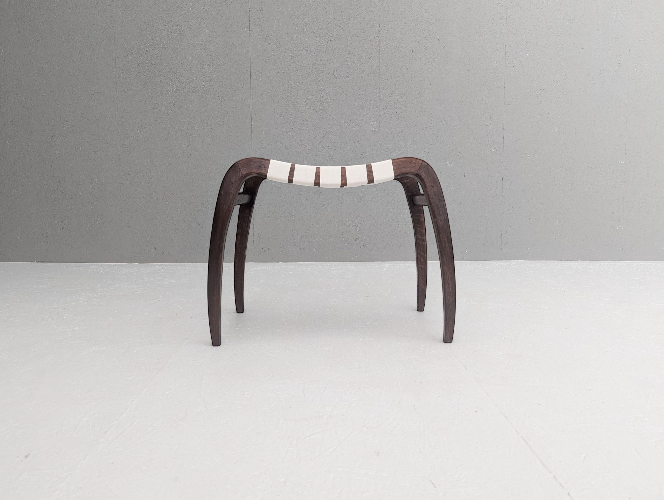 Canvas Pair of modernist stools by Ladislav Bartoníček for Krásná Jizba, 1940s For Sale