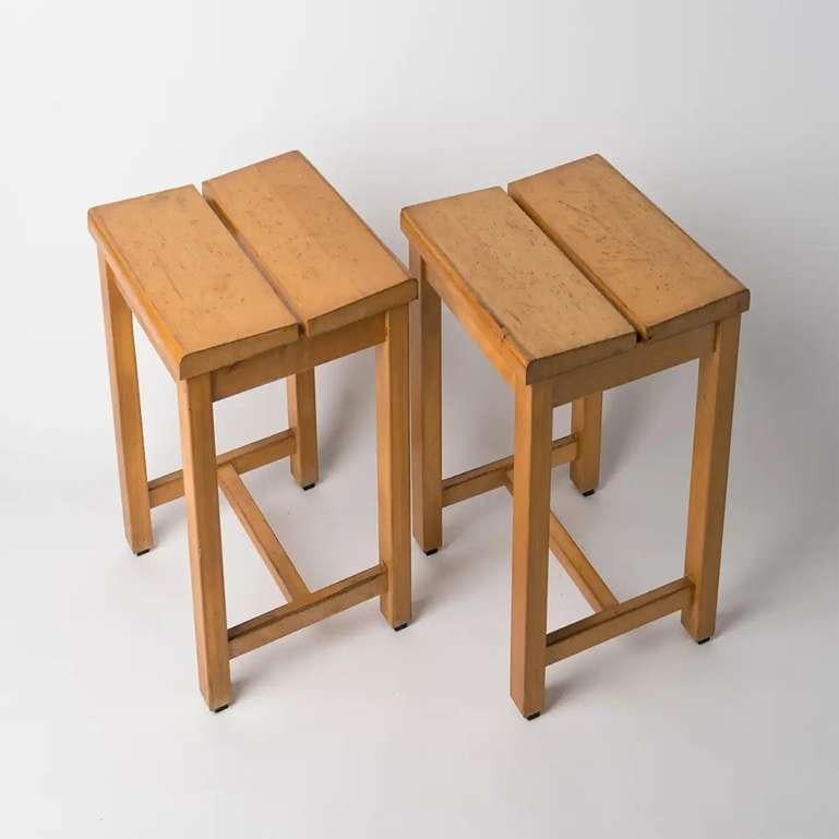 Varnished Pair of Modernist Stools for the 