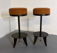 Pair of Modernist Stools with Metal Bases and Upholstered Seats, 1970s