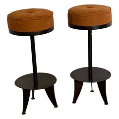 Pair of Modernist Stools with Metal Bases and Upholstered Seats, 1970s