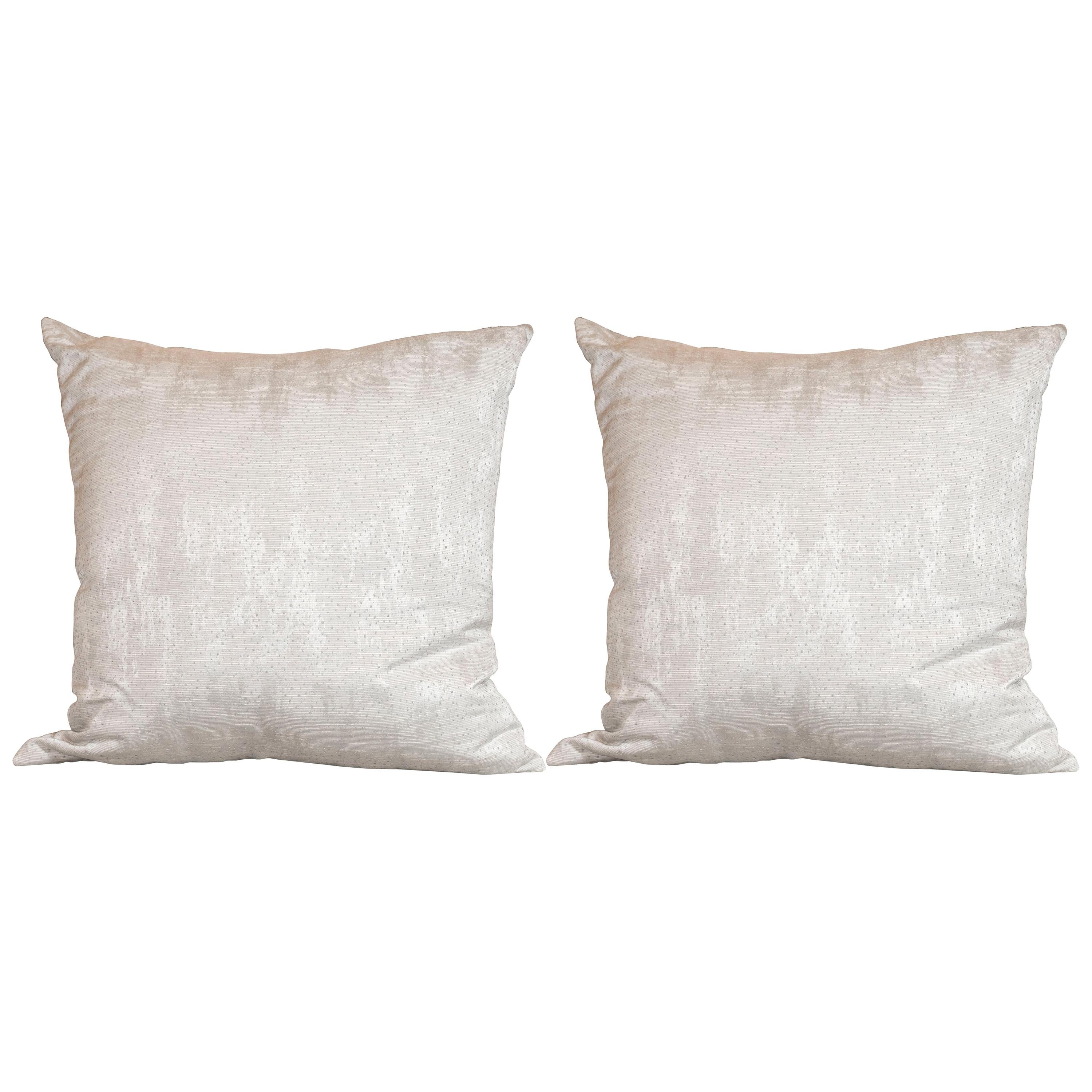 Pair of Modernist Striated and Tufted Gray Pillows