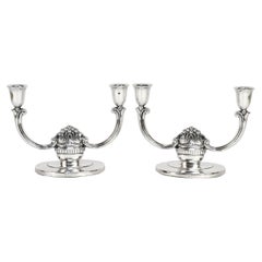 Pair of Modernist Swedish Guldsmeds Aktiebolaget .800 Silver Two-Arm Candelabra