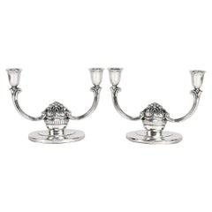 Pair of Modernist Swedish Guldsmeds Aktiebolaget .800 Silver Two-Arm Candelabra