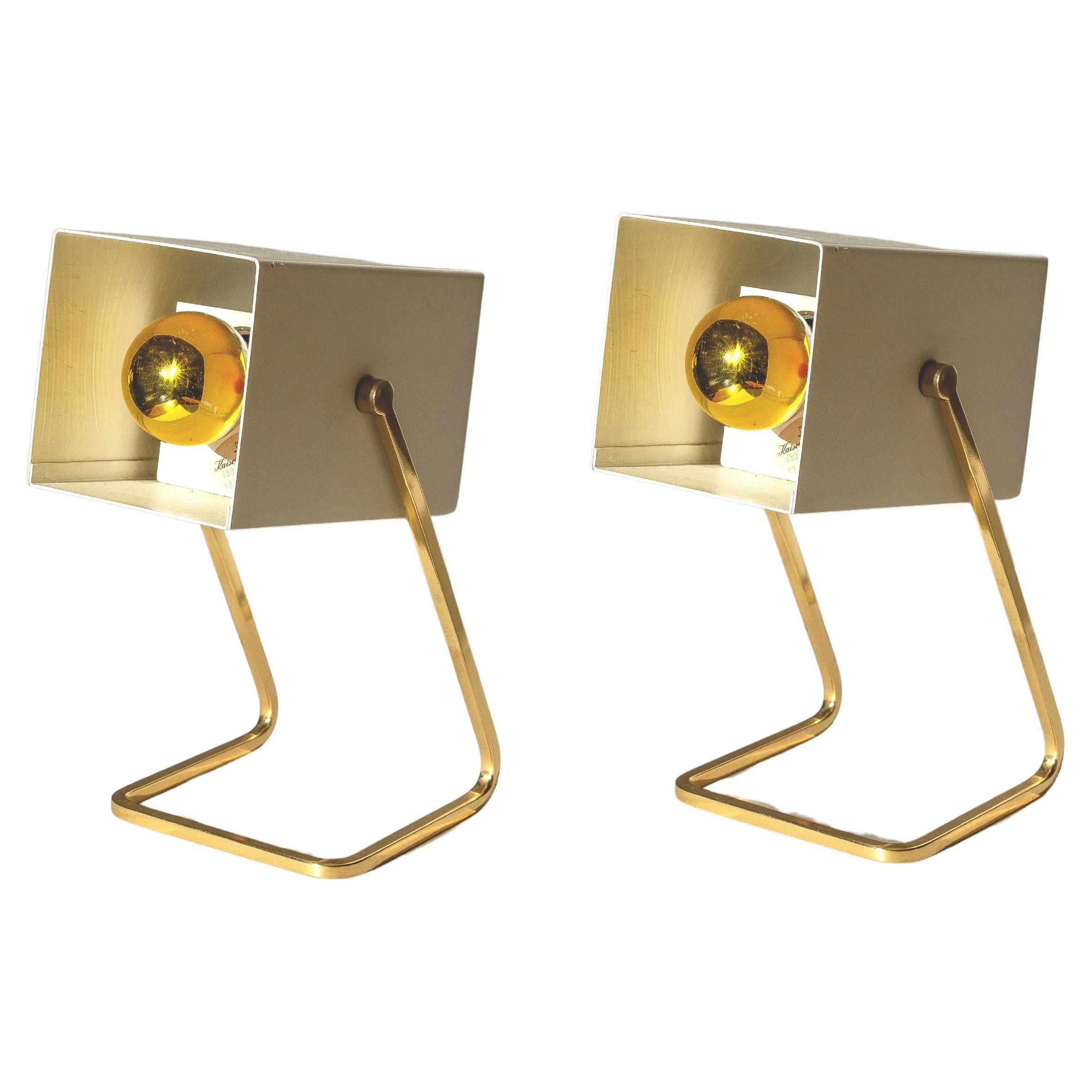 Pair of Modernist Table Lamps - Desk Lamps Kaiser Leuchten - Brass 
Metal 1960s